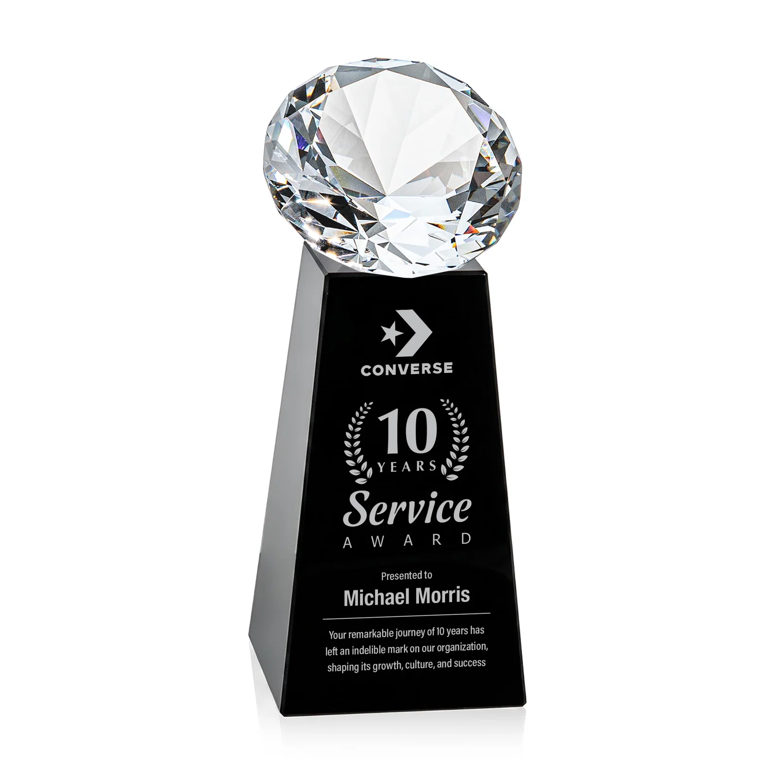 Custom printed Optical Crystal Gemstone Award with Ten Accent Color Choices for team milestone celebrations