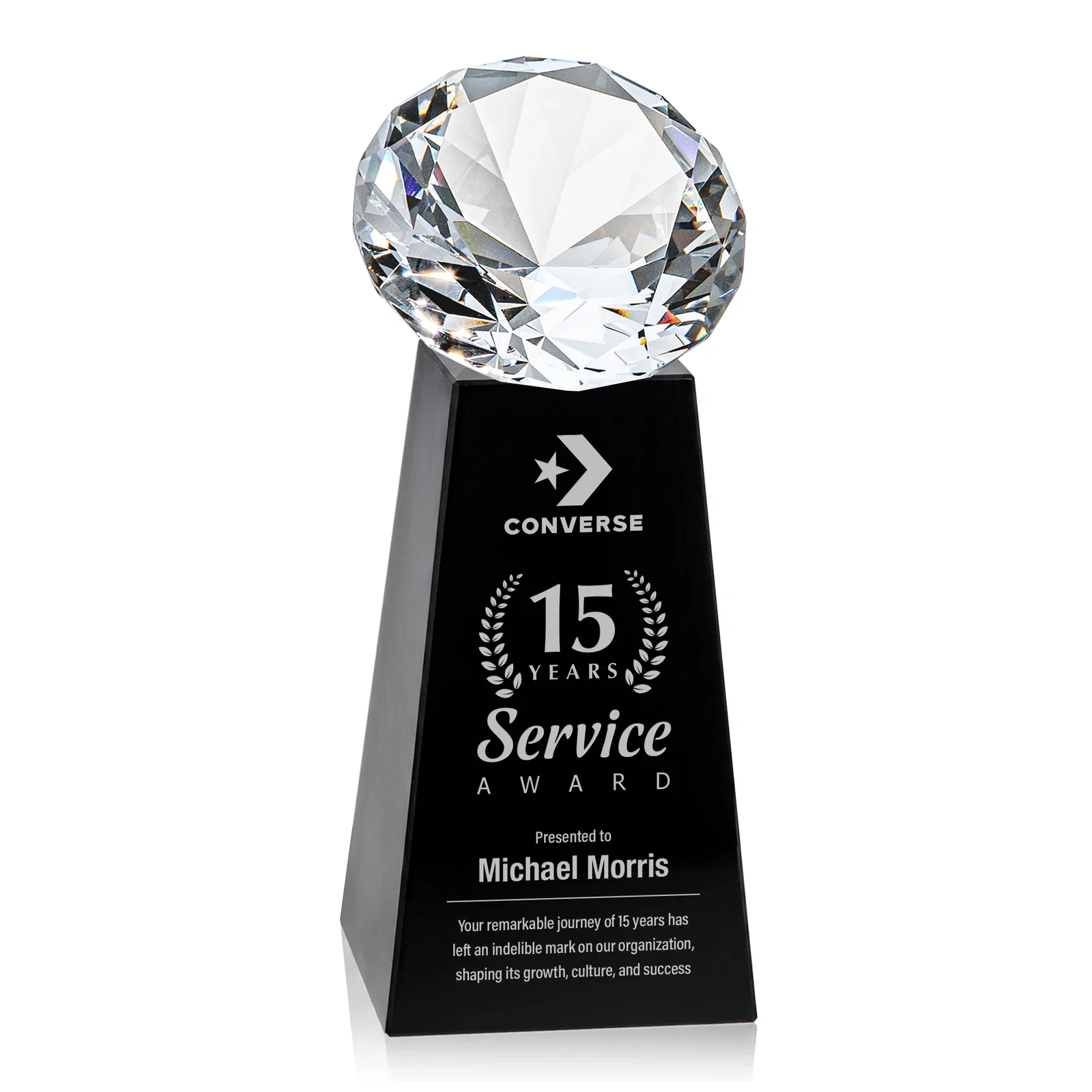 Custom printed Optical Crystal Gemstone Award with Ten Accent Color Choices for donor appreciation