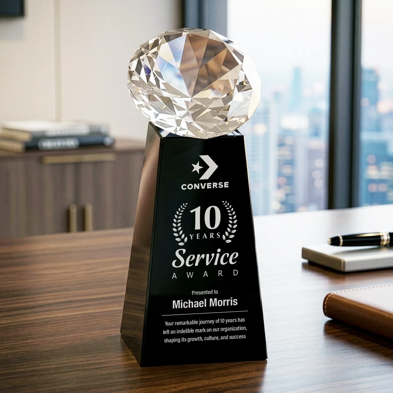Custom printed Optical Crystal Gemstone Award with Ten Accent Color Choices for safety achievement programs