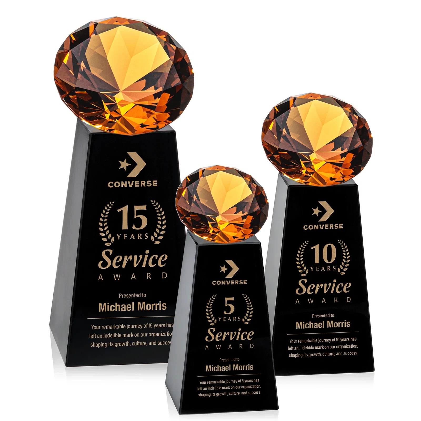 Custom printed Optical Crystal Gemstone Award with Ten Accent Color Choices for volunteer appreciation