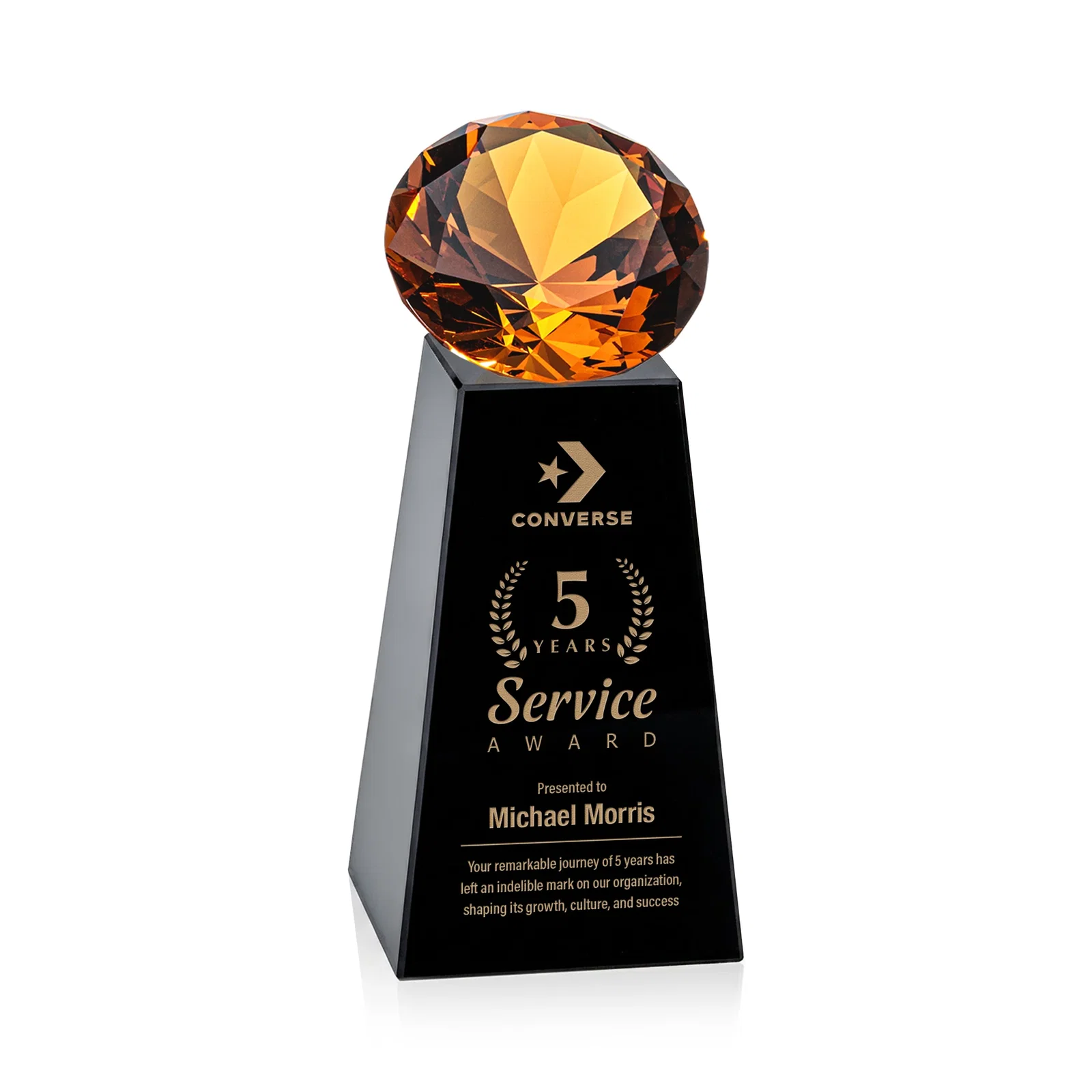 Custom printed Optical Crystal Gemstone Award with Ten Accent Color Choices for dealer and partner awards