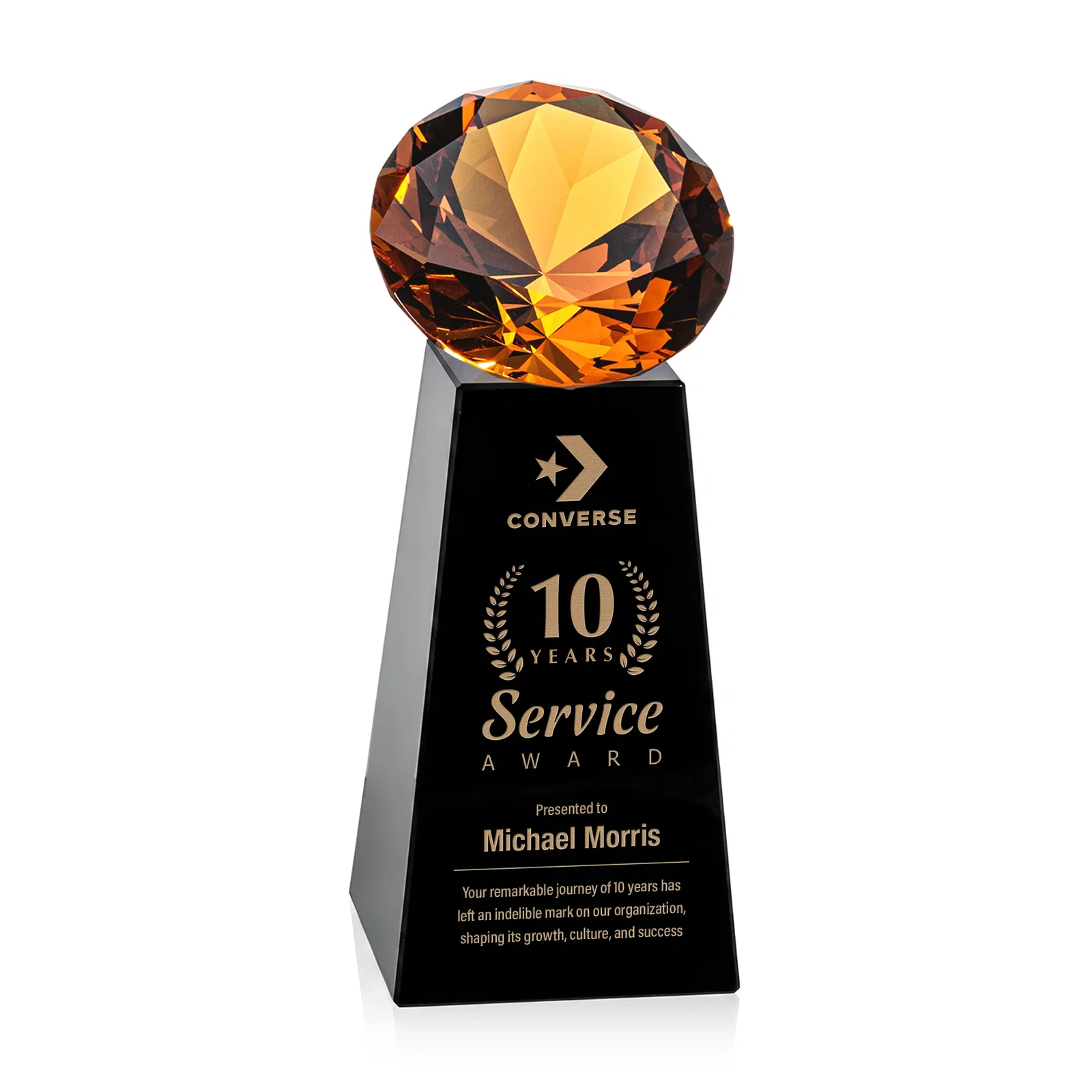 Custom printed Optical Crystal Gemstone Award with Ten Accent Color Choices for company anniversary events