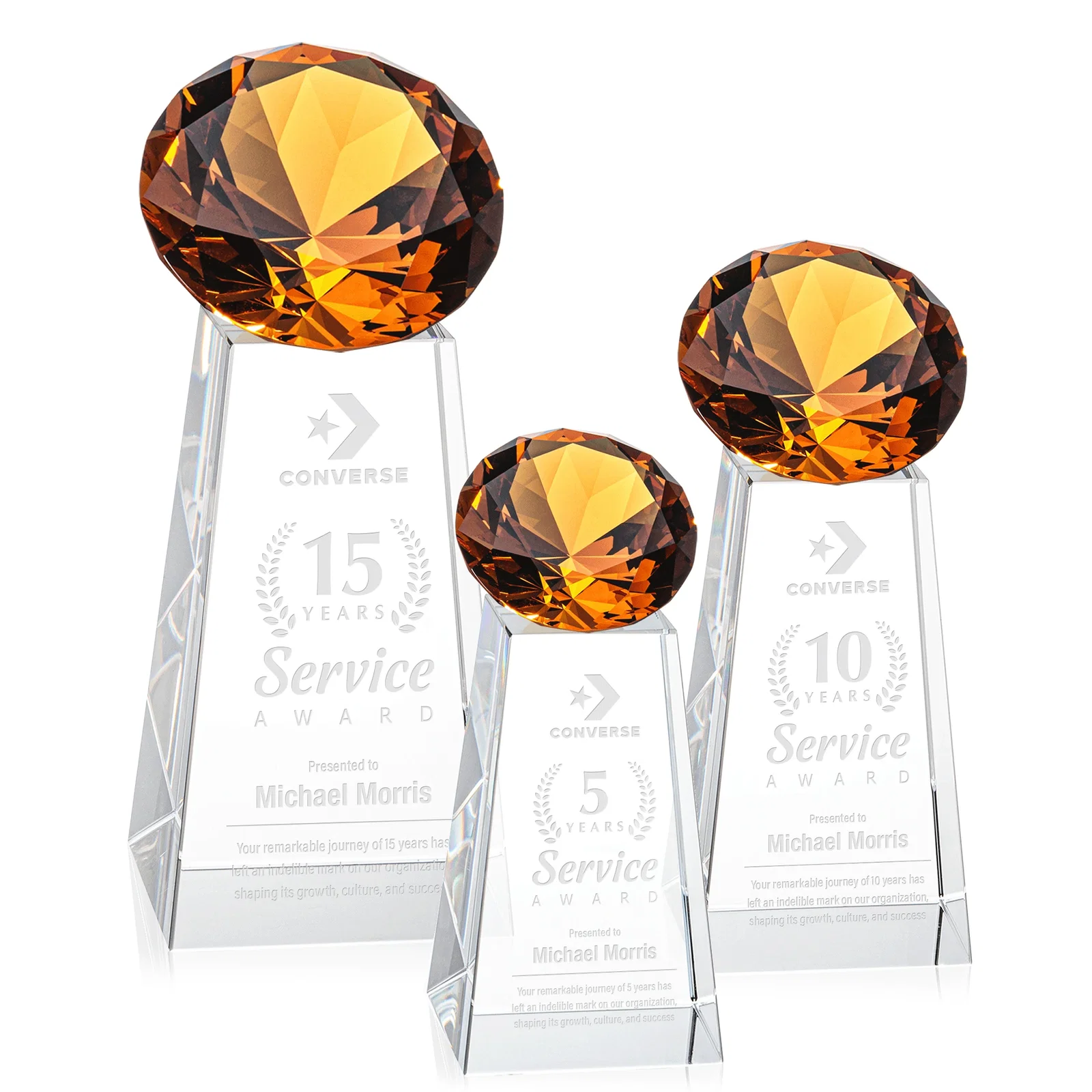 Custom Optical Crystal Gemstone Award with Ten Accent Color Choices for donor appreciation