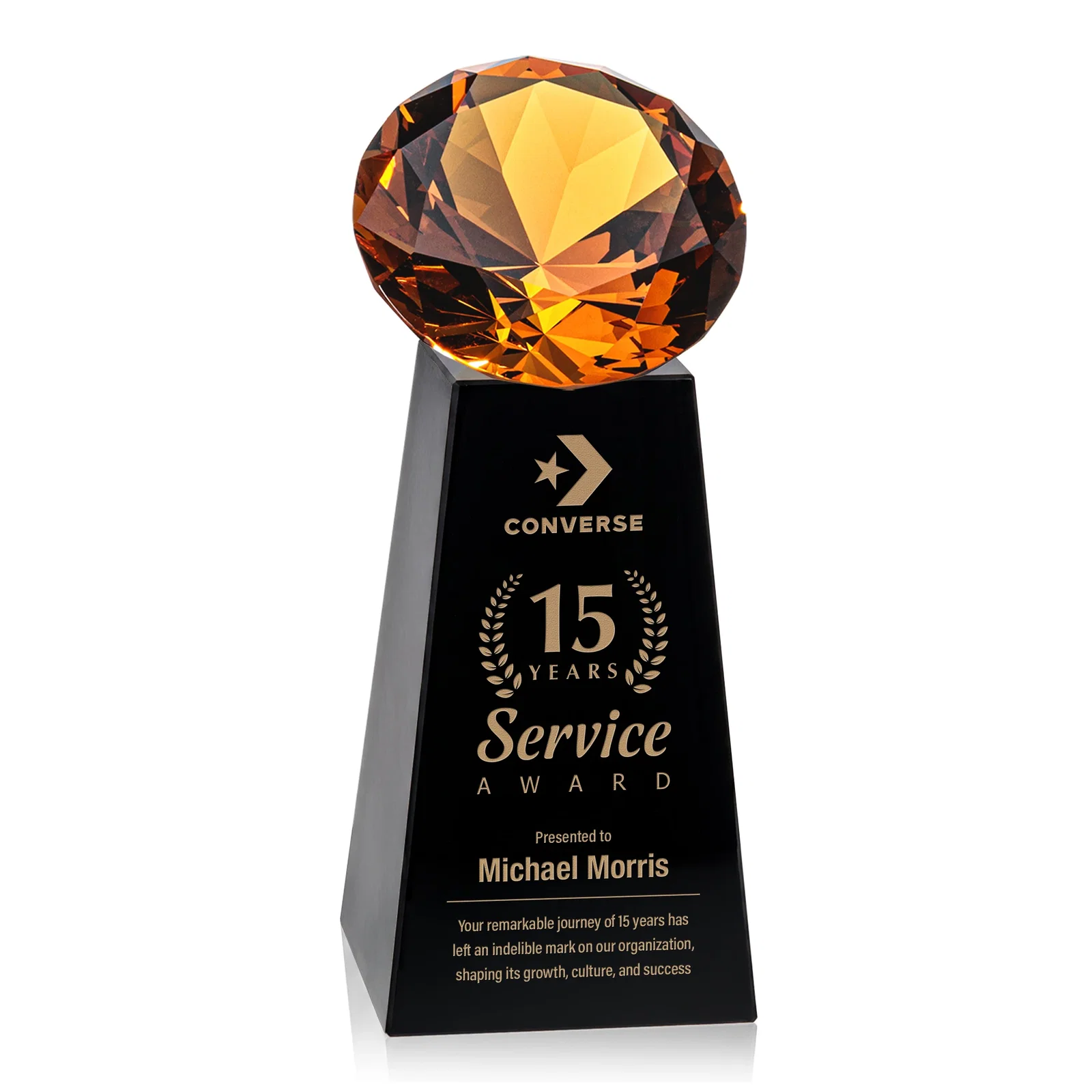 Customized Optical Crystal Gemstone Award with Ten Accent Color Choices for employee recognition
