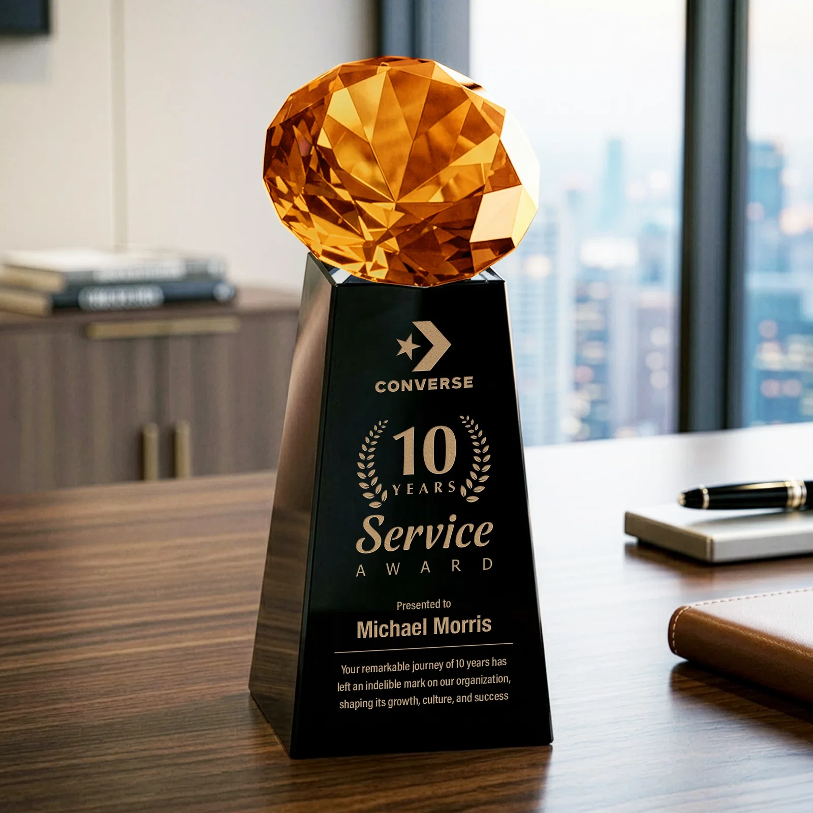 Customized Optical Crystal Gemstone Award with Ten Accent Color Choices for corporate award ceremonies