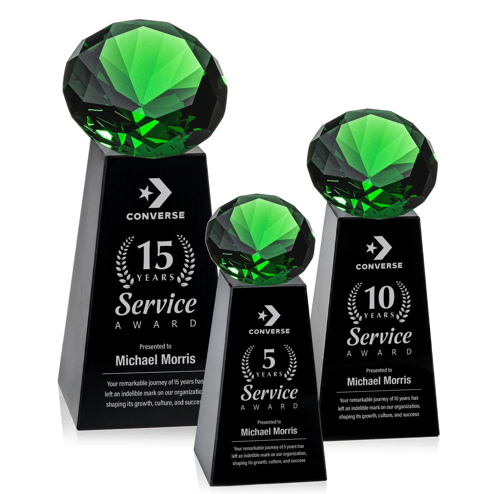 Customized Optical Crystal Gemstone Award with Ten Accent Color Choices for service anniversary gifts