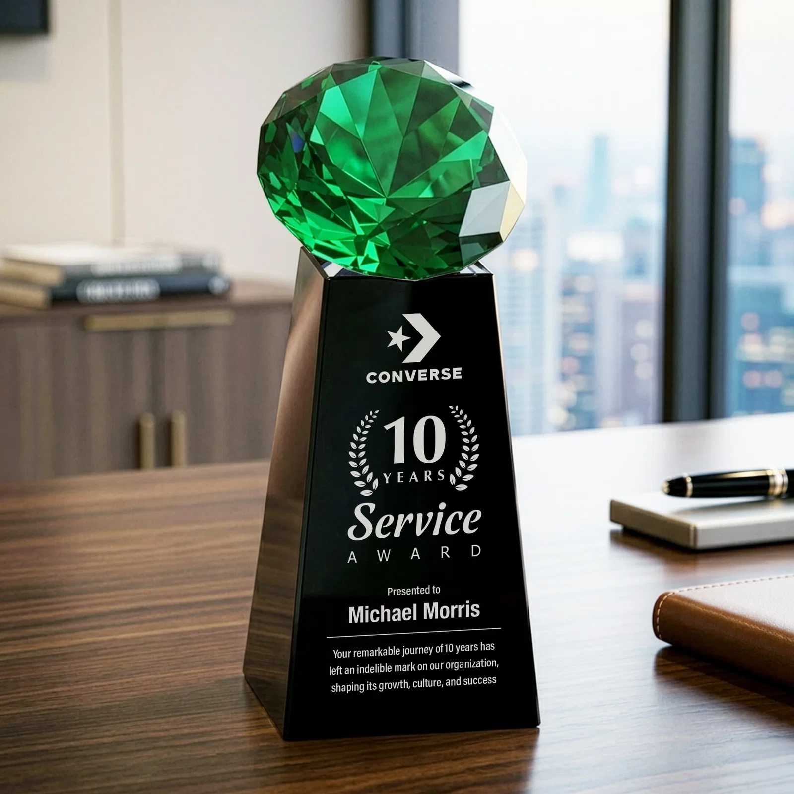 Customized Optical Crystal Gemstone Award with Ten Accent Color Choices for donor appreciation