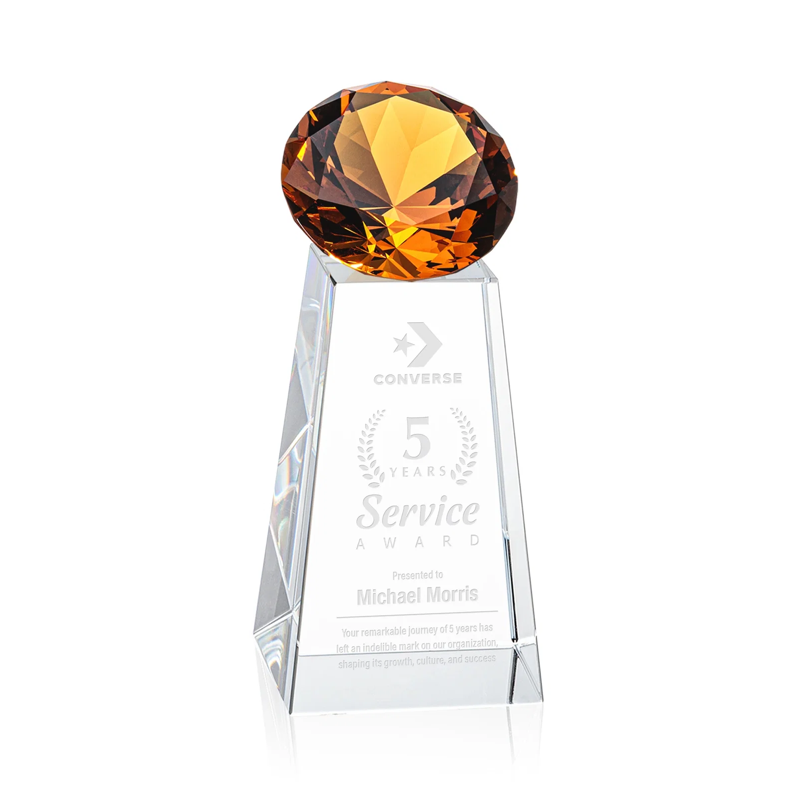 Custom Optical Crystal Gemstone Award with Ten Accent Color Choices for graduation ceremonies