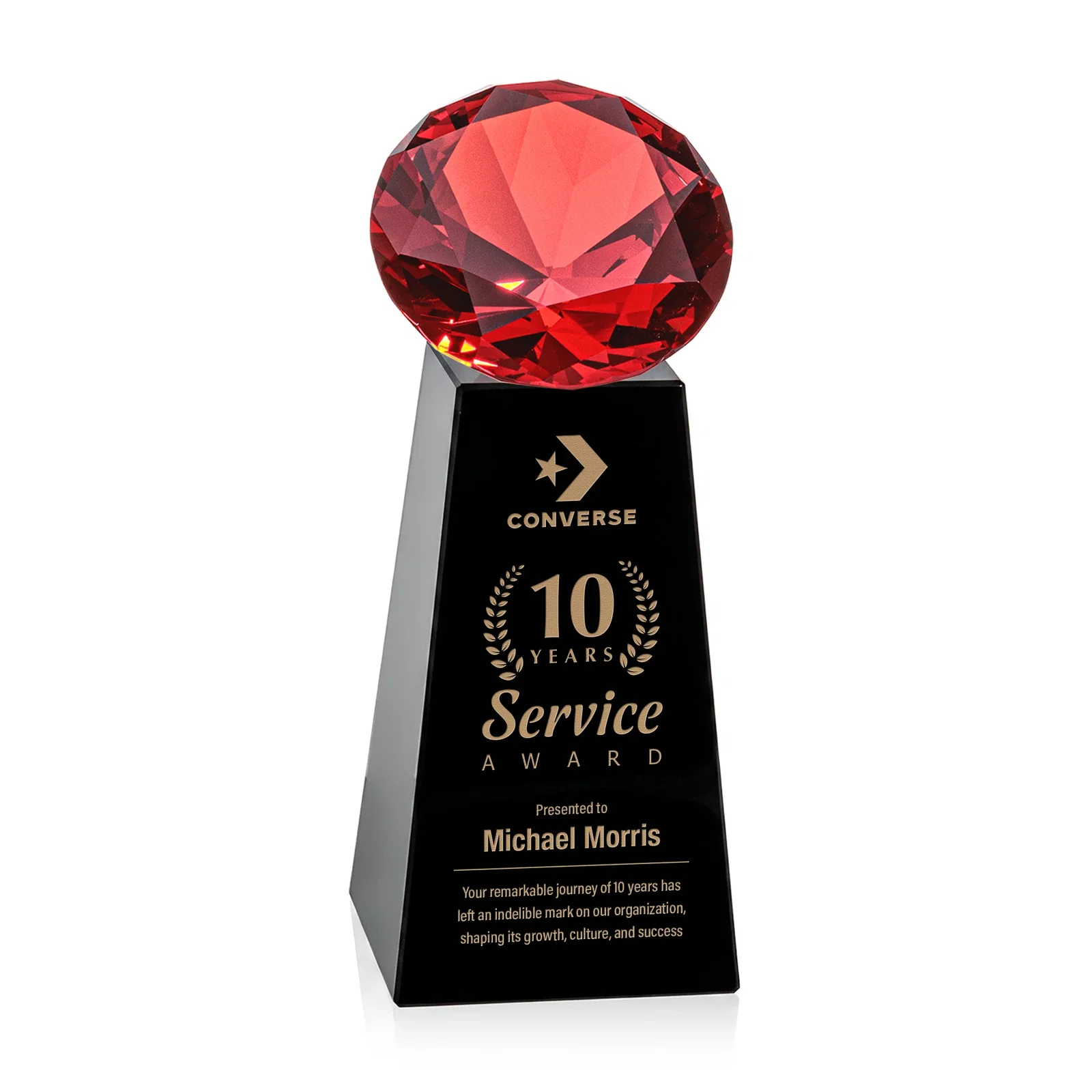 Customized Optical Crystal Gemstone Award with Ten Accent Color Choices for volunteer appreciation