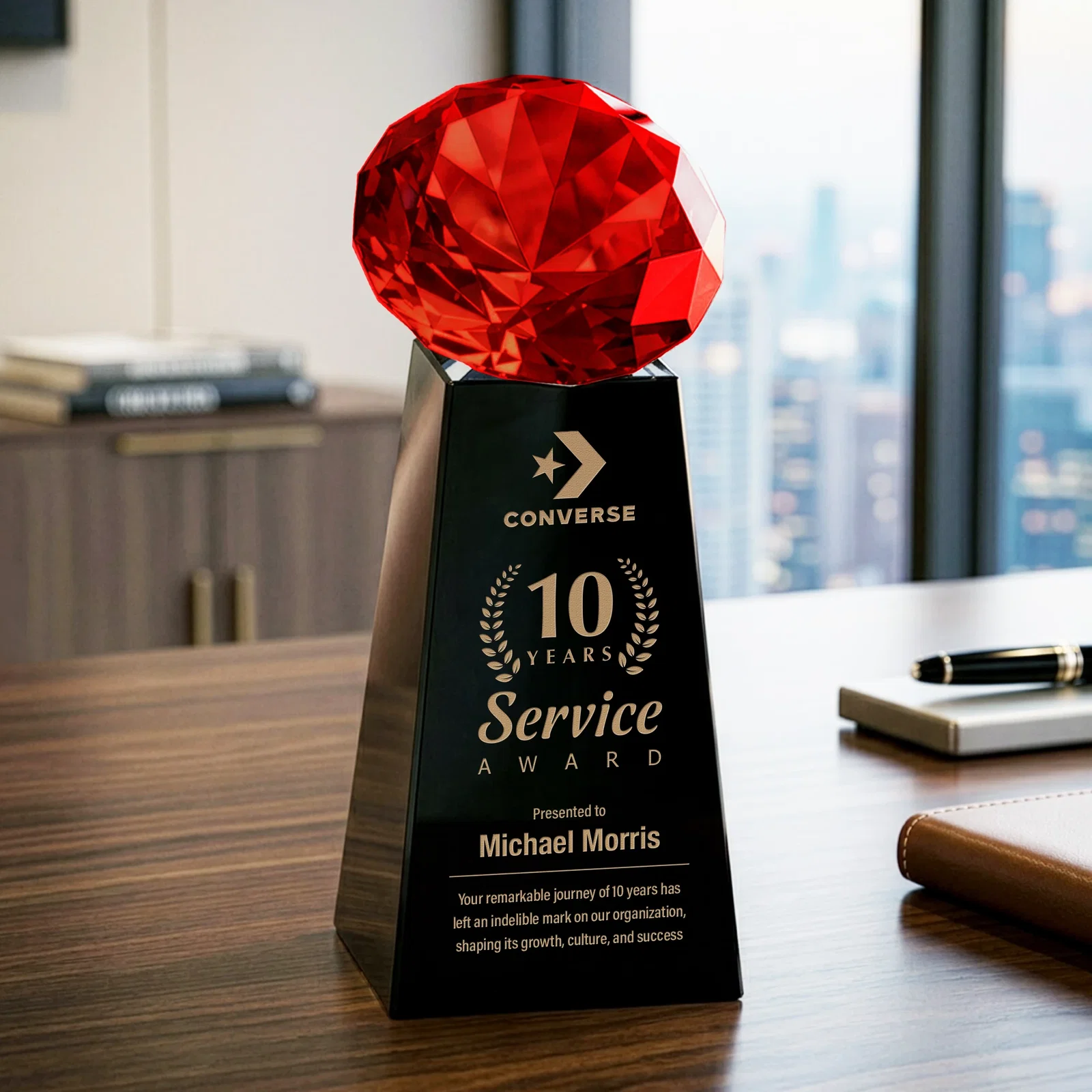 Customized Optical Crystal Gemstone Award with Ten Accent Color Choices for company anniversary events