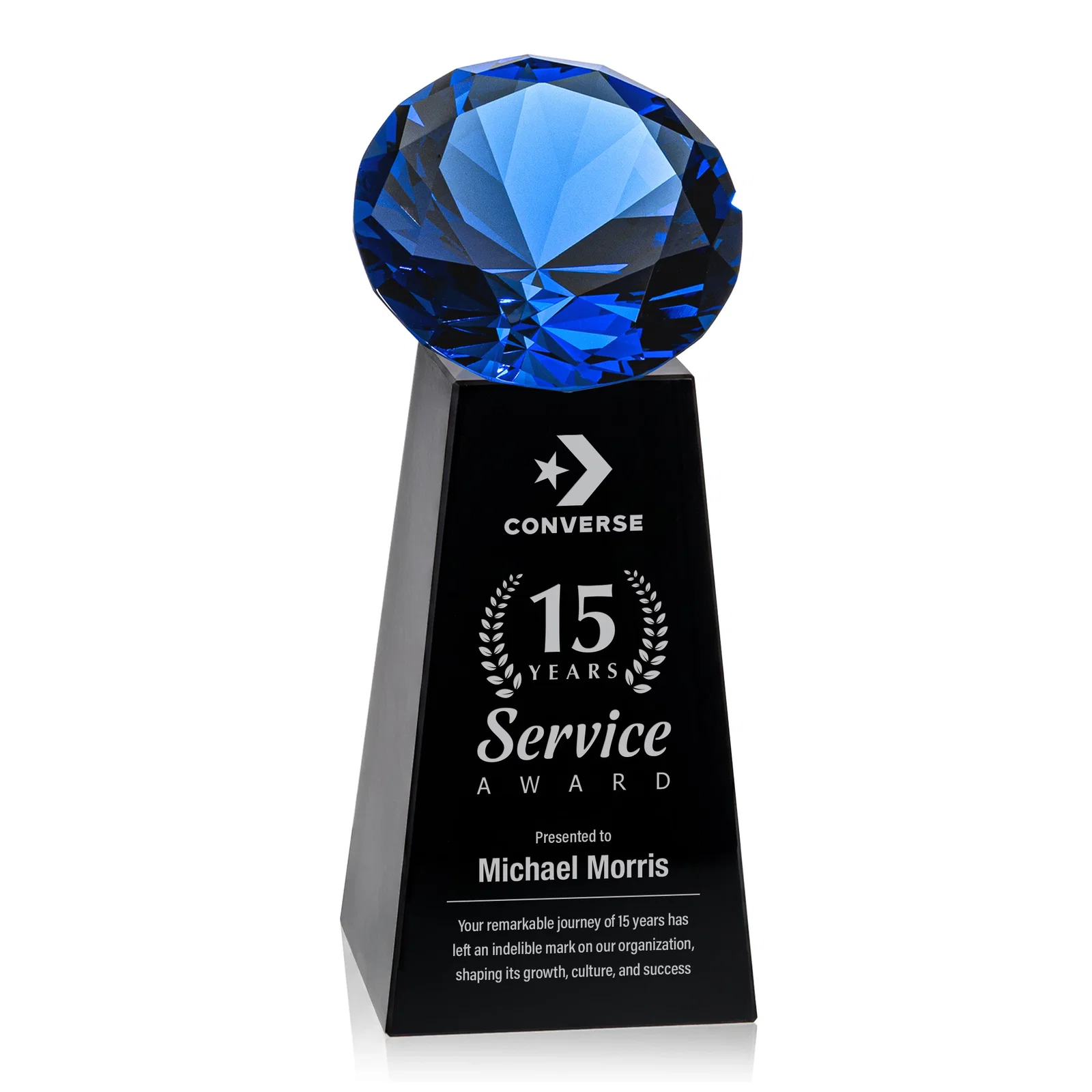 Custom engraved Optical Crystal Gemstone Award with Ten Accent Color Choices for sales achievement awards