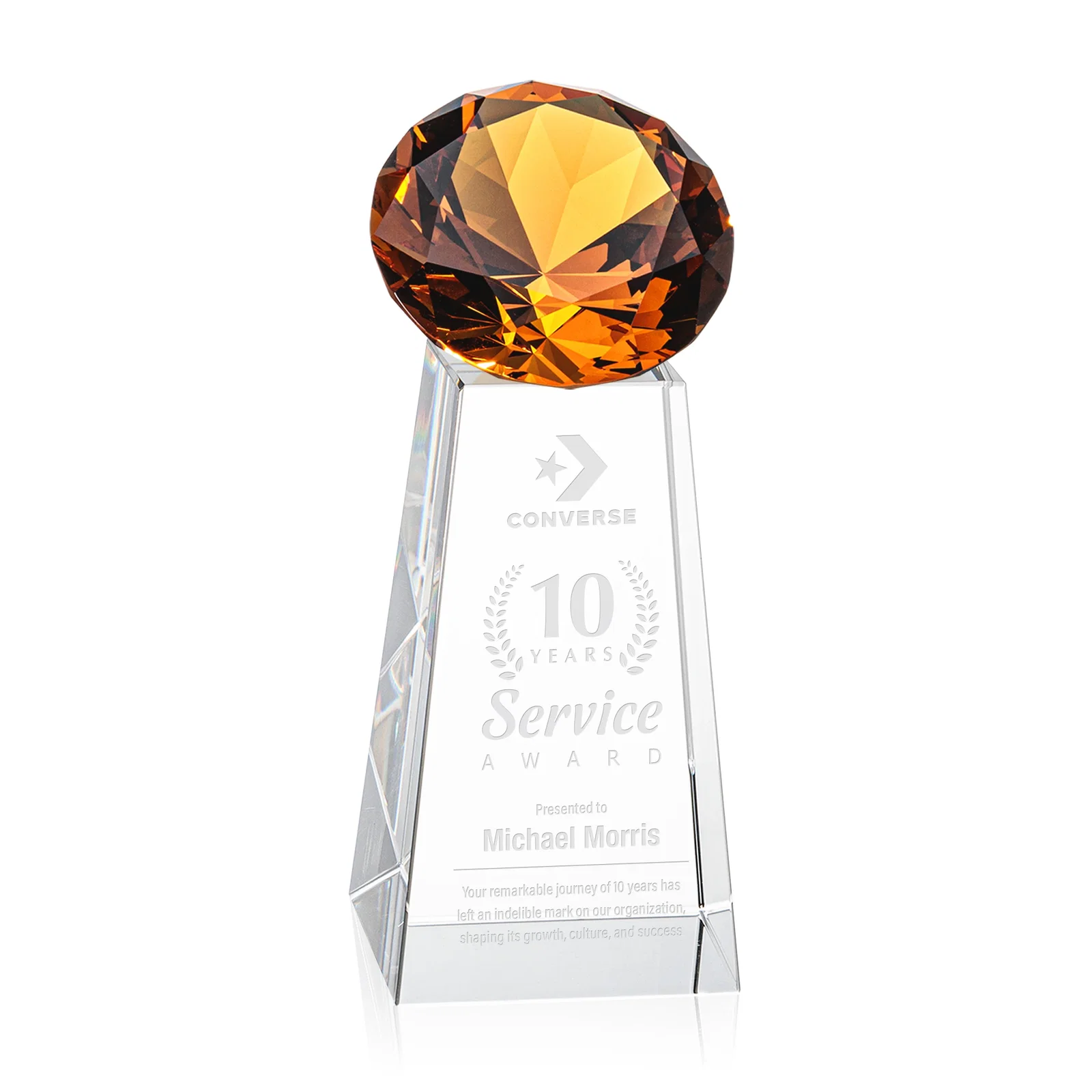 Custom Optical Crystal Gemstone Award with Ten Accent Color Choices for safety achievement programs