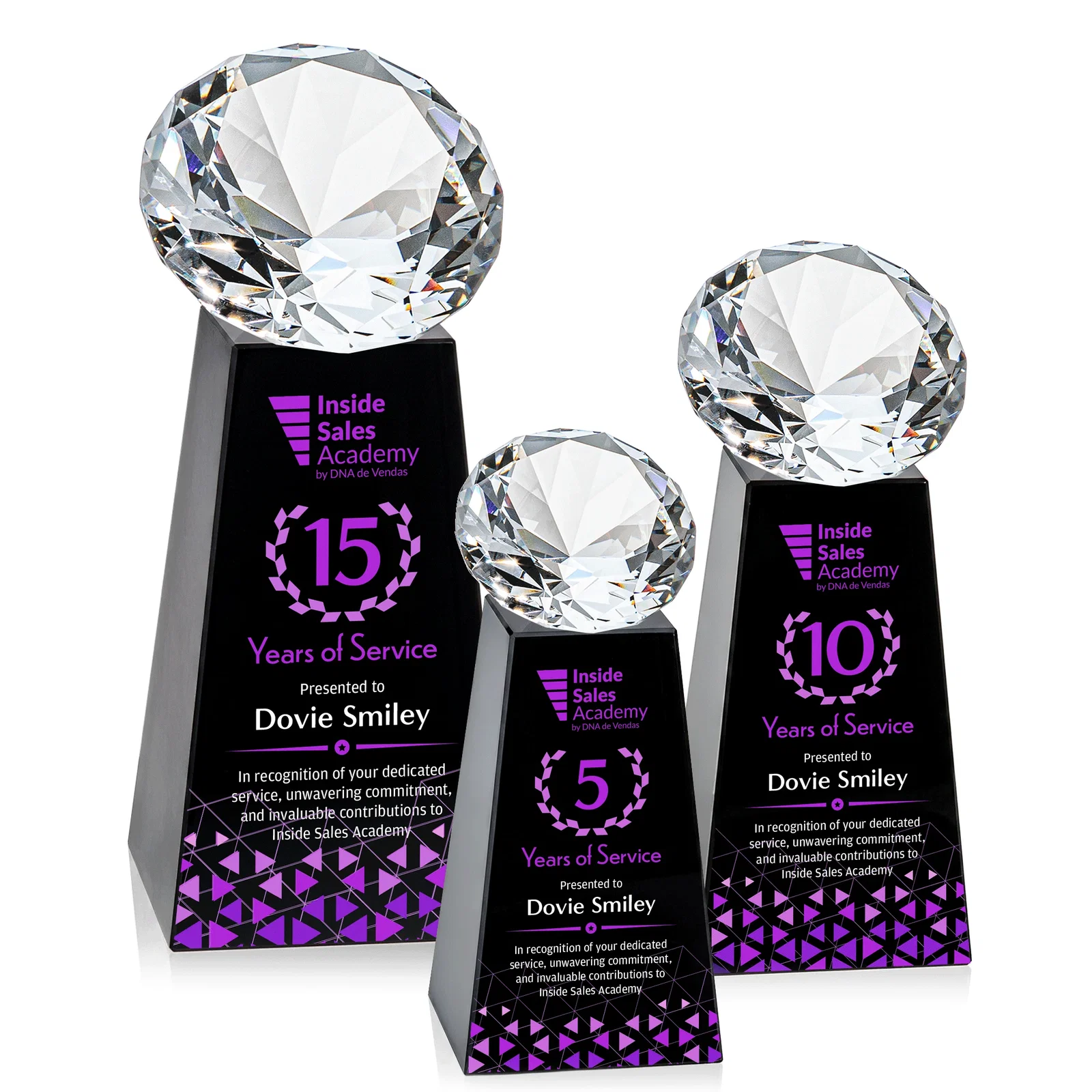Custom engraved Optical Crystal Gemstone Award with Ten Accent Color Choices for team milestone celebrations
