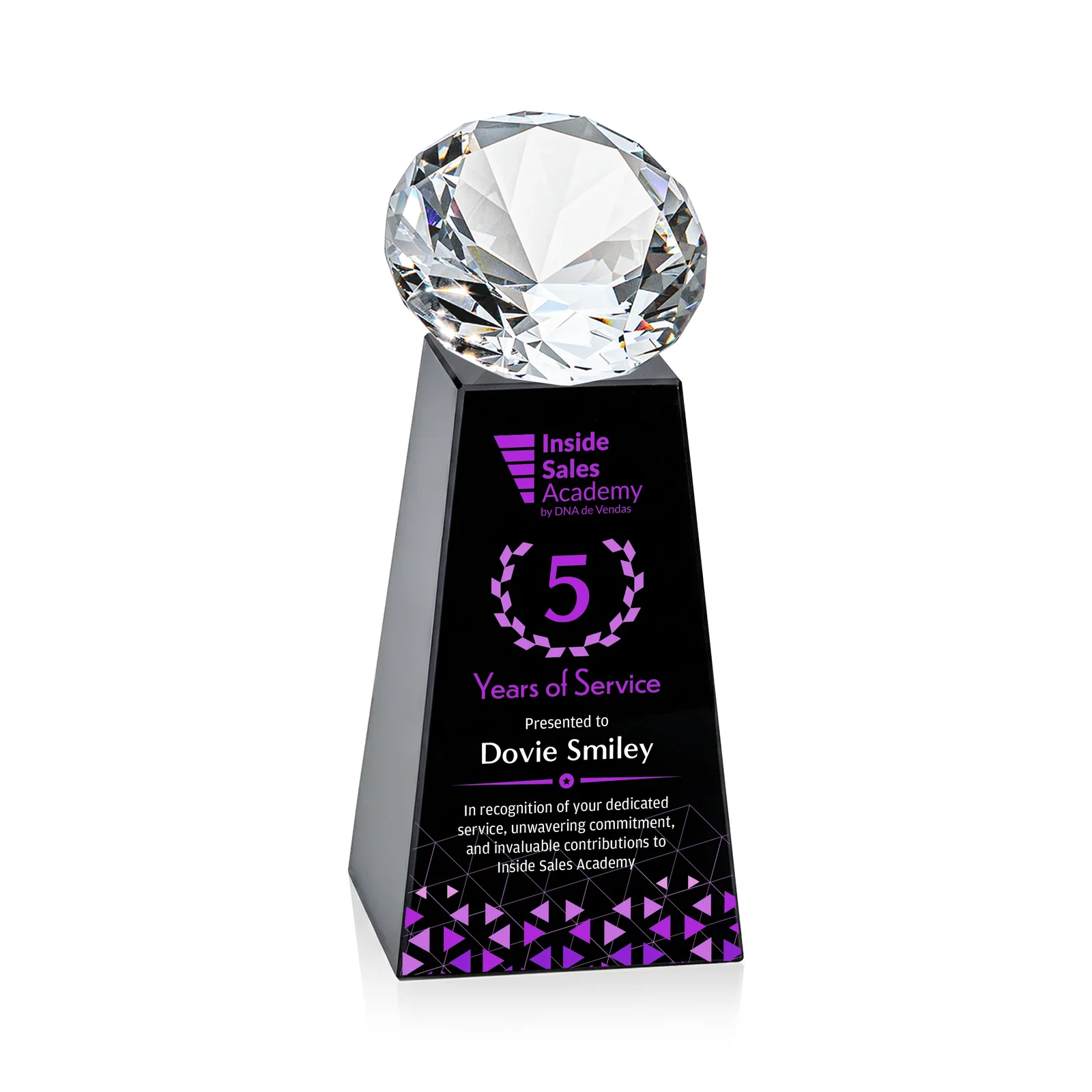 Custom engraved Optical Crystal Gemstone Award with Ten Accent Color Choices for donor appreciation