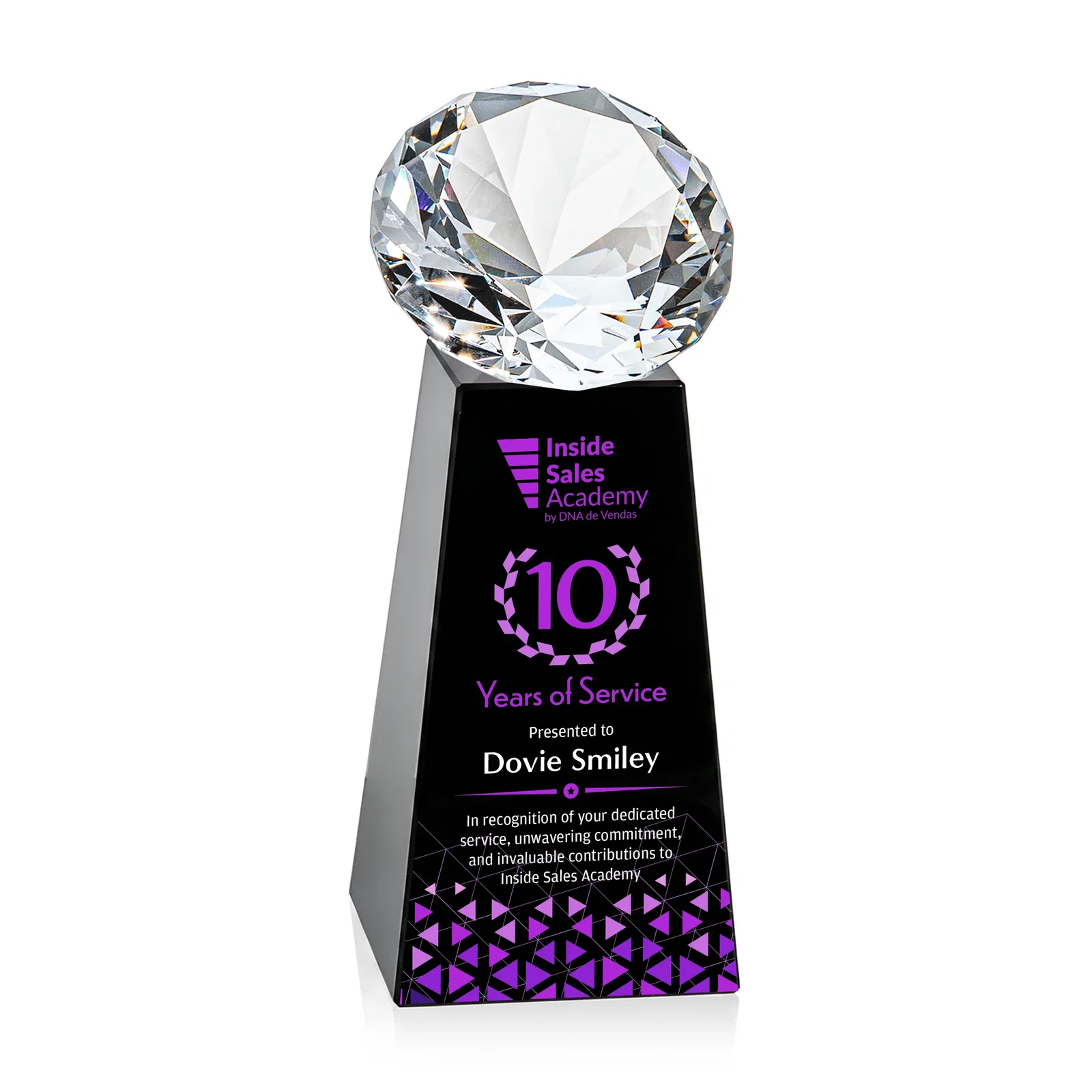 Custom engraved Optical Crystal Gemstone Award with Ten Accent Color Choices for graduation ceremonies