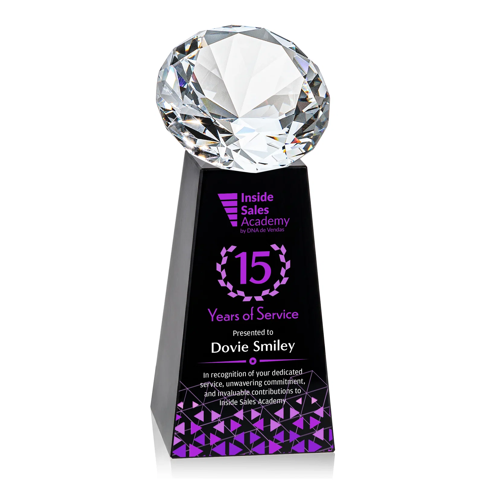 Custom engraved Optical Crystal Gemstone Award with Ten Accent Color Choices for safety achievement programs