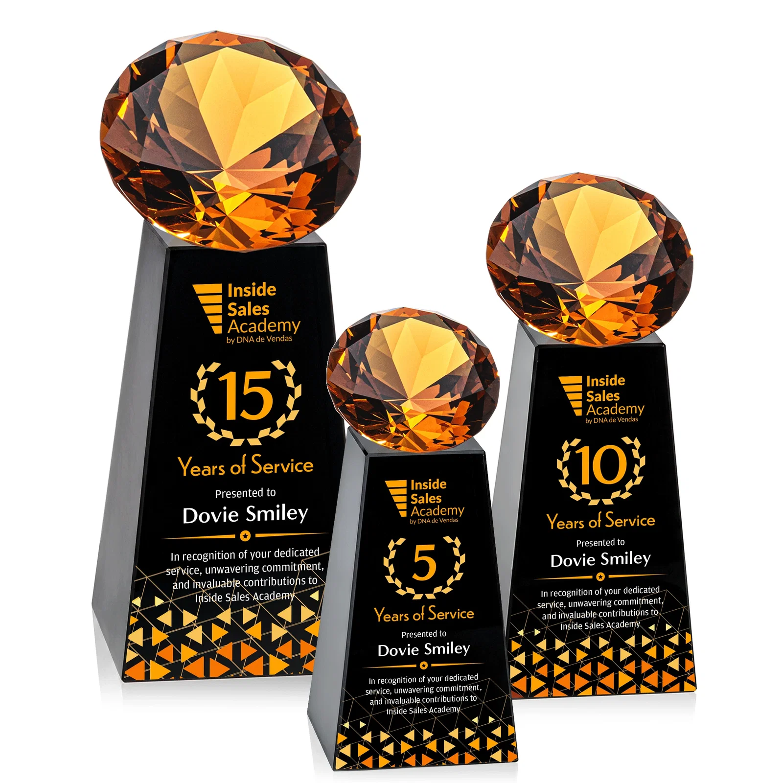 Custom engraved Optical Crystal Gemstone Award with Ten Accent Color Choices for dealer and partner awards