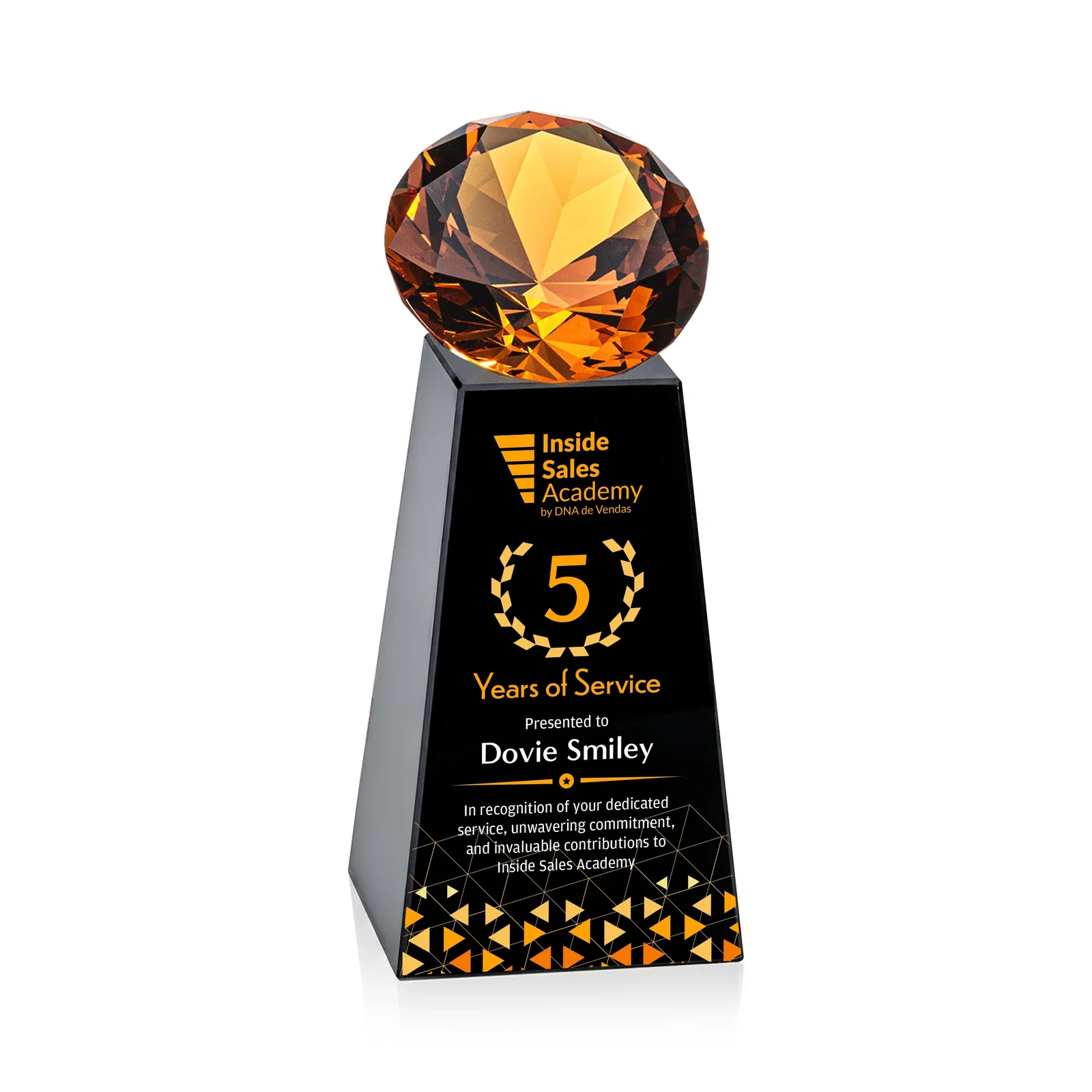 Custom engraved Optical Crystal Gemstone Award with Ten Accent Color Choices for company anniversary events