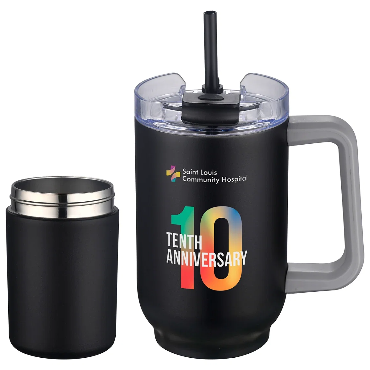Custom branded Novo Combo used as an insulated travel mug