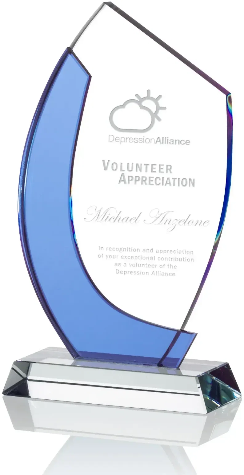 Custom Azure Crystal Nuffield Award with Starfire Base — view 2