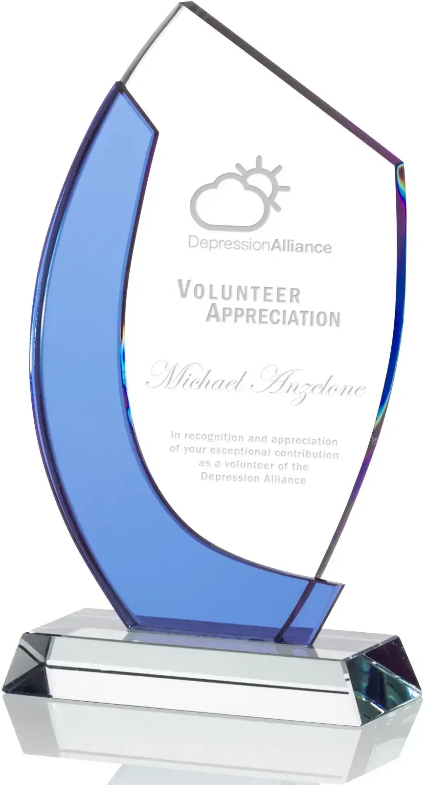 Custom Azure Crystal Nuffield Award with Starfire Base — view 3