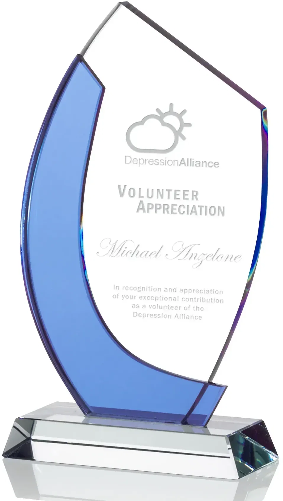 Custom Azure Crystal Nuffield Award with Starfire Base — view 4