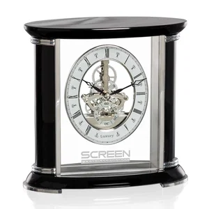 Piano Finish Desk Clock With Silver Skeleton and Aluminum Accents
