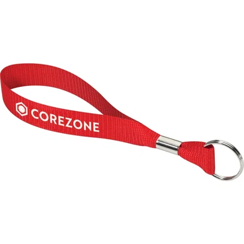3/4-inch nylon web wristlet keychain strap with split key ring, screen printed, USA made
