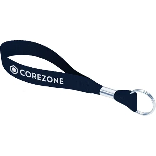 3/4-inch nylon web wristlet keychain strap detail with split ring, promotional strap
