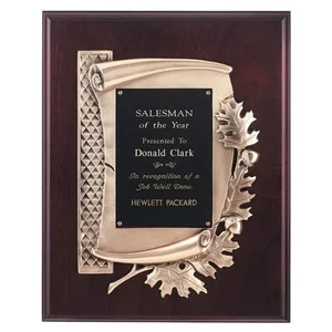 Walnut Wall Plaque with Raised Cast Oak Leaf Frame