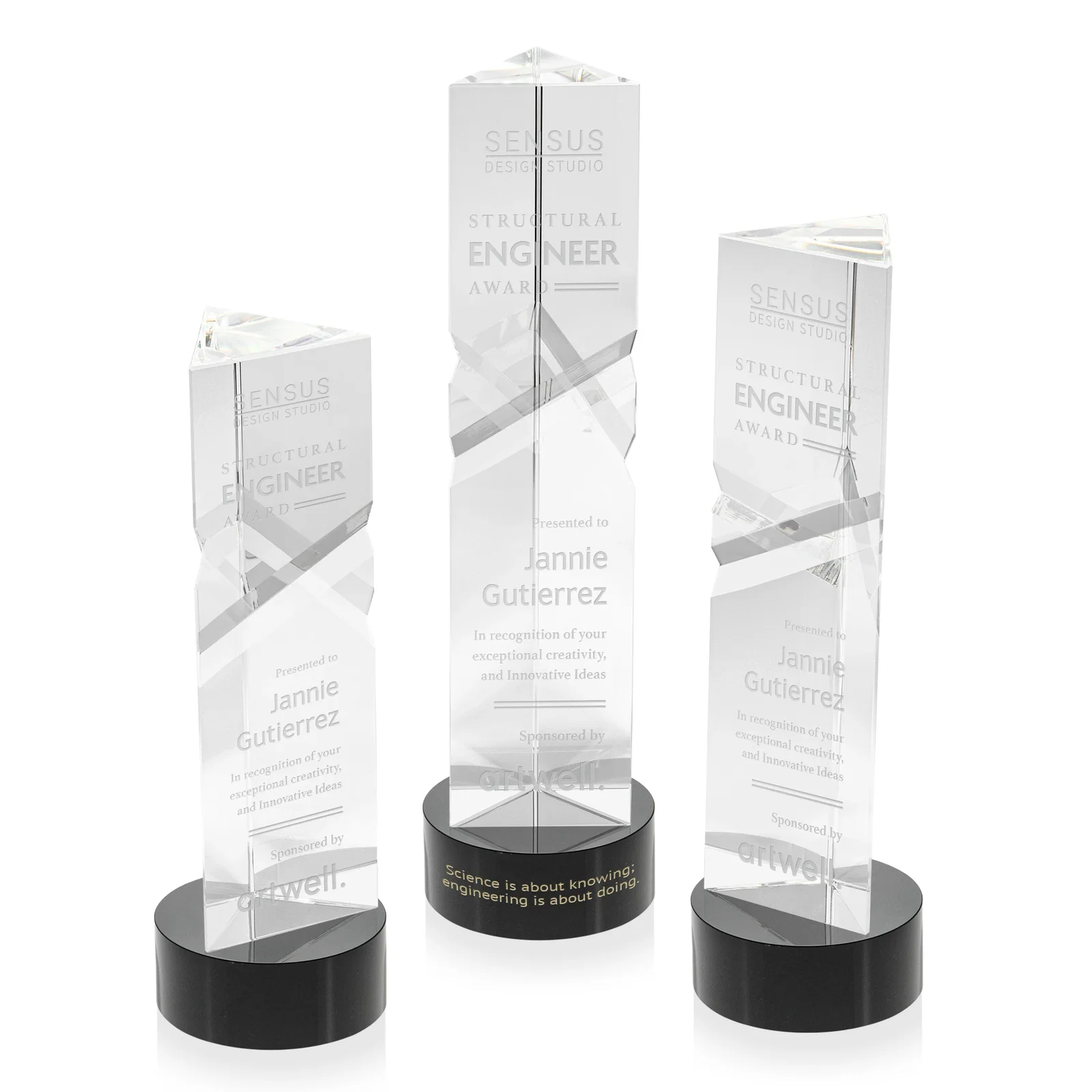 Custom Optical Crystal Pyramid Award with Deep Interchanging Facets for volunteer appreciation