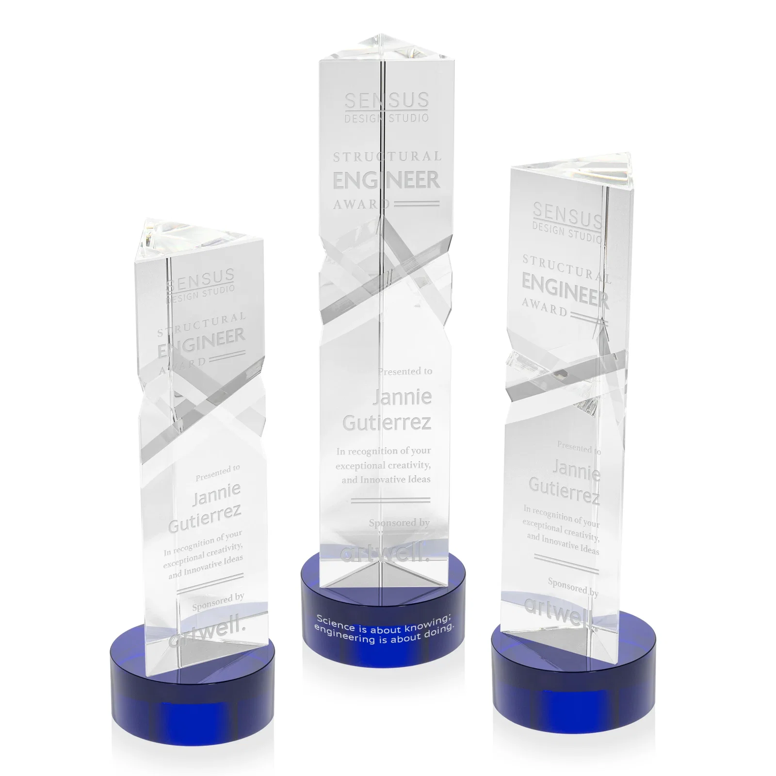 Personalized Optical Crystal Pyramid Award with Deep Interchanging Facets for corporate award ceremonies