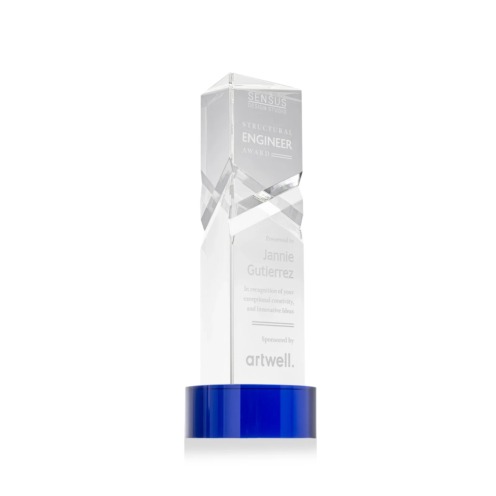 Personalized Optical Crystal Pyramid Award with Deep Interchanging Facets for service anniversary gifts