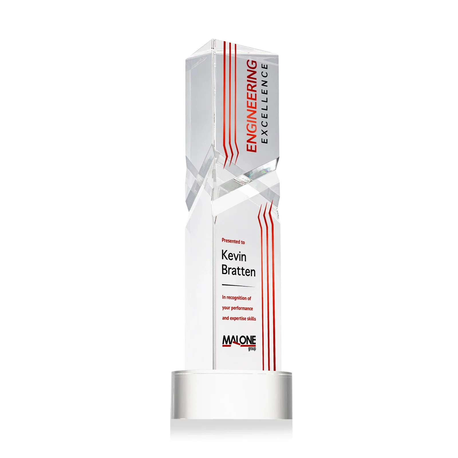 Personalized Optical Crystal Pyramid Award with Deep Interchanging Facets for graduation ceremonies