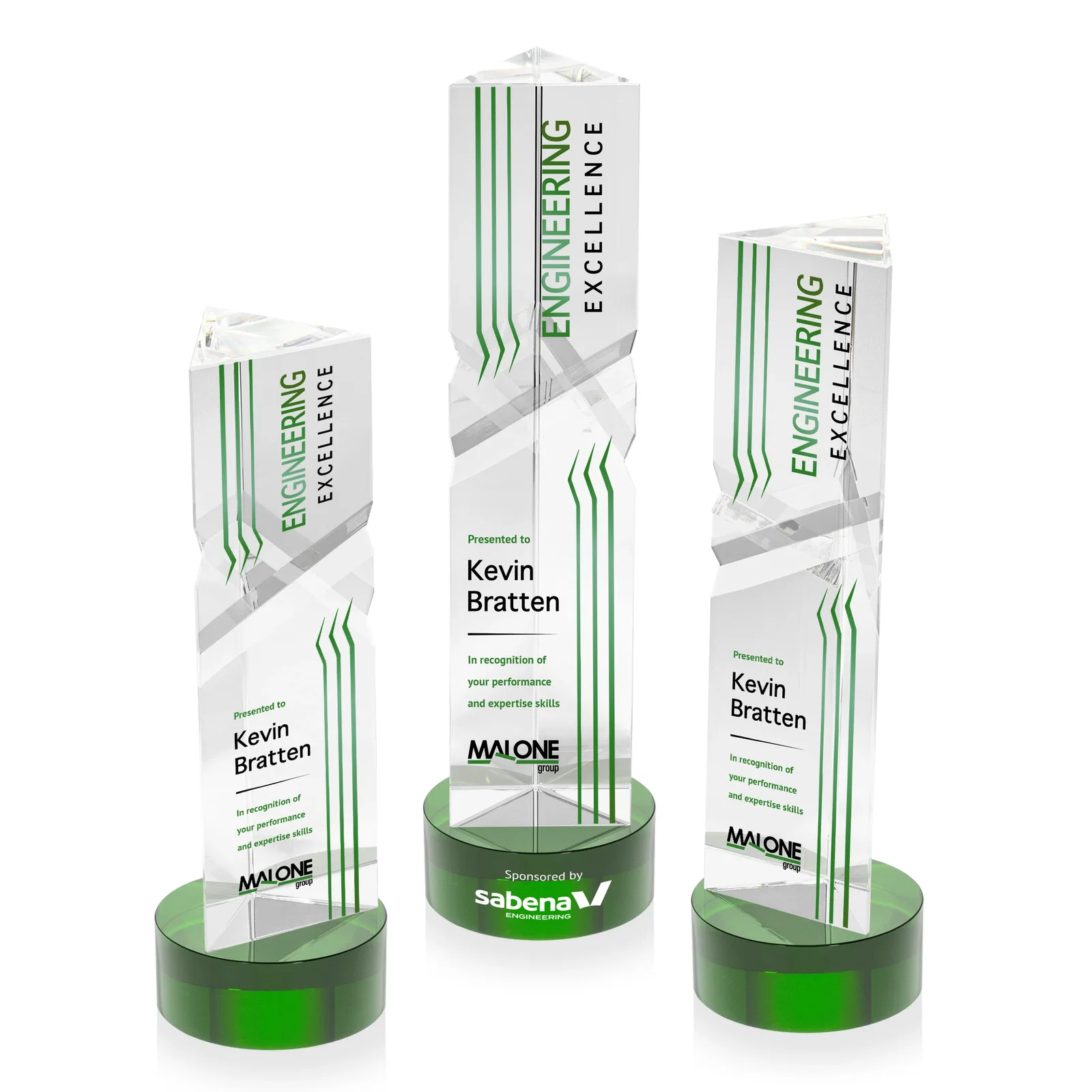 Personalized Optical Crystal Pyramid Award with Deep Interchanging Facets for volunteer appreciation