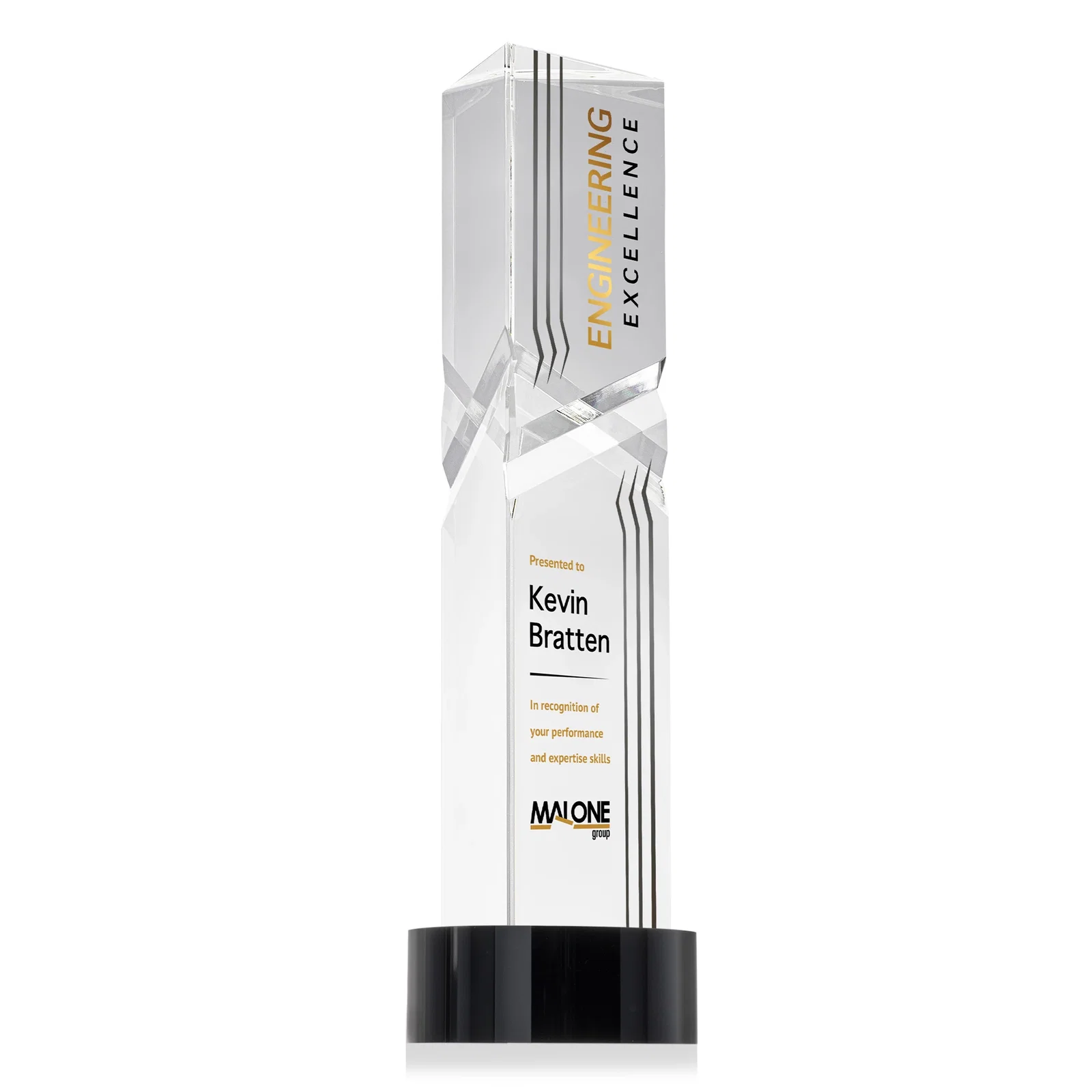 Promotional Optical Crystal Pyramid Award with Deep Interchanging Facets for retirement presentations