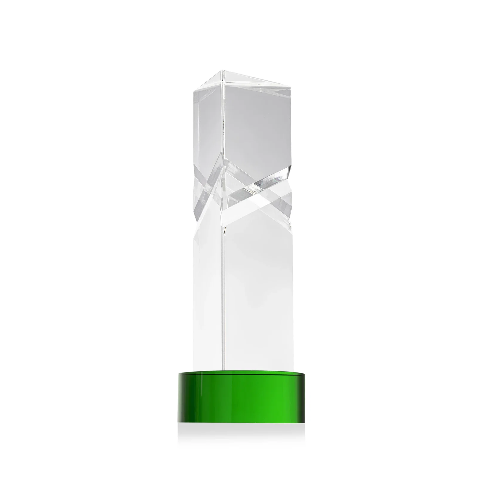 Branded Optical Crystal Pyramid Award with Deep Interchanging Facets for employee recognition