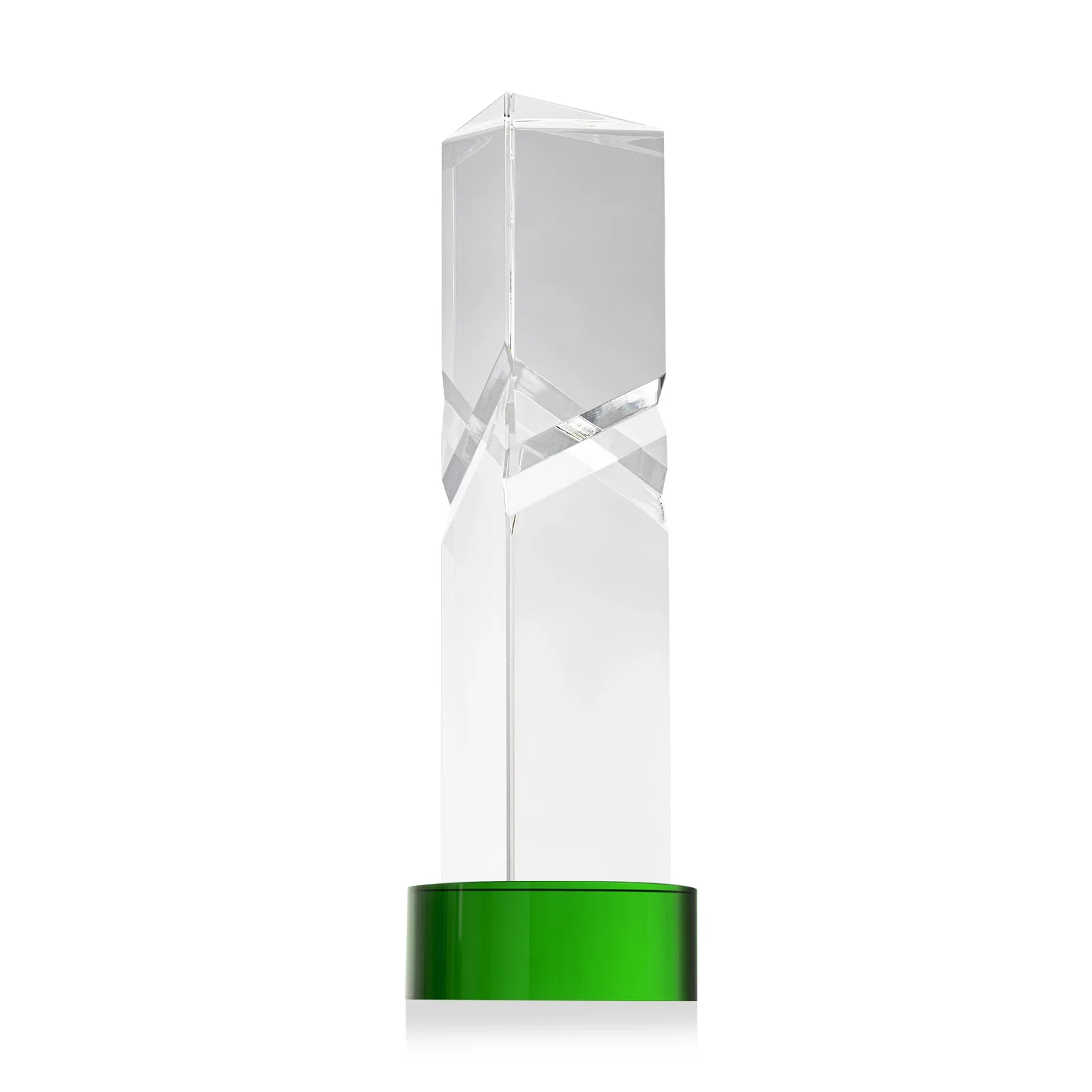 Branded Optical Crystal Pyramid Award with Deep Interchanging Facets for corporate award ceremonies