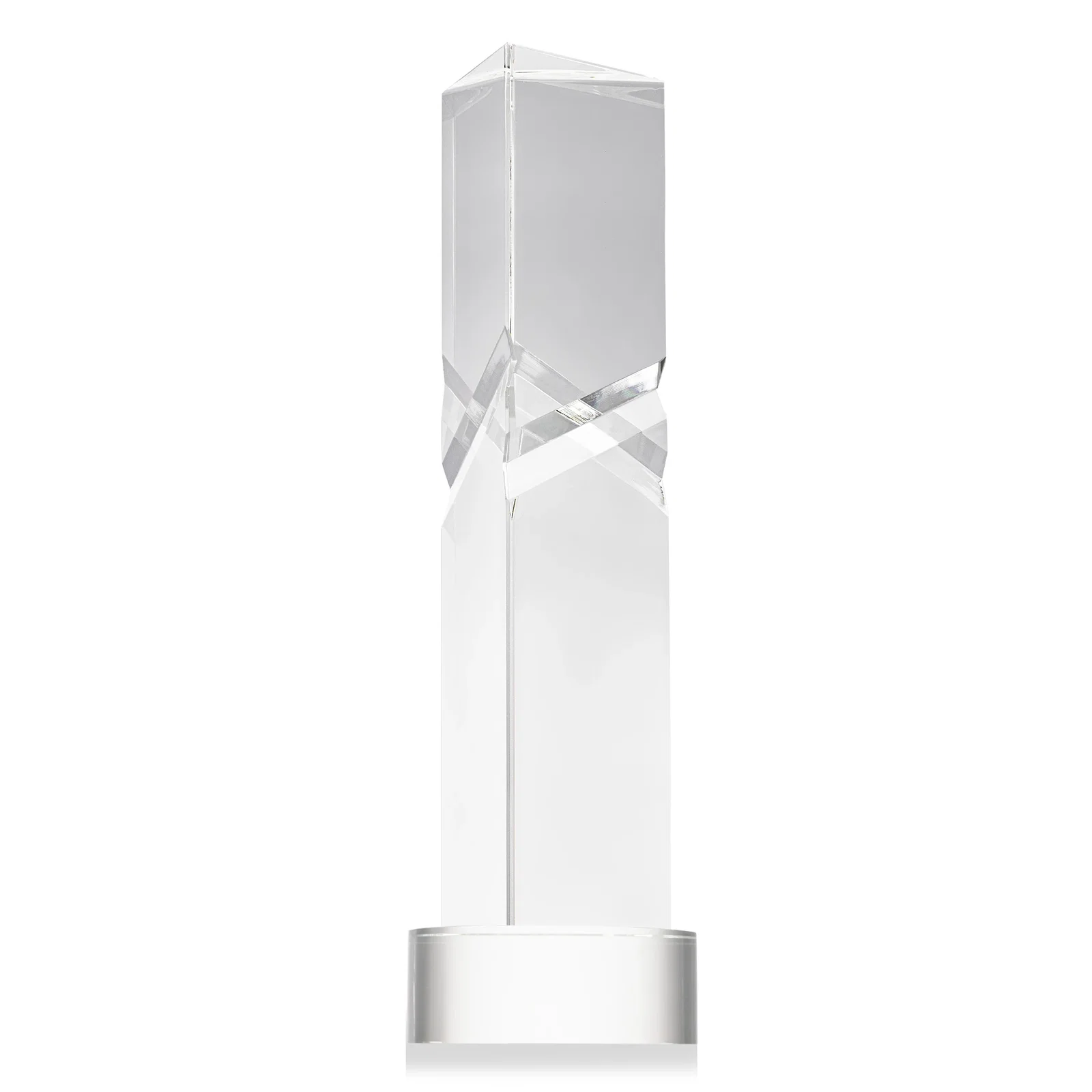 Branded Optical Crystal Pyramid Award with Deep Interchanging Facets for company anniversary events