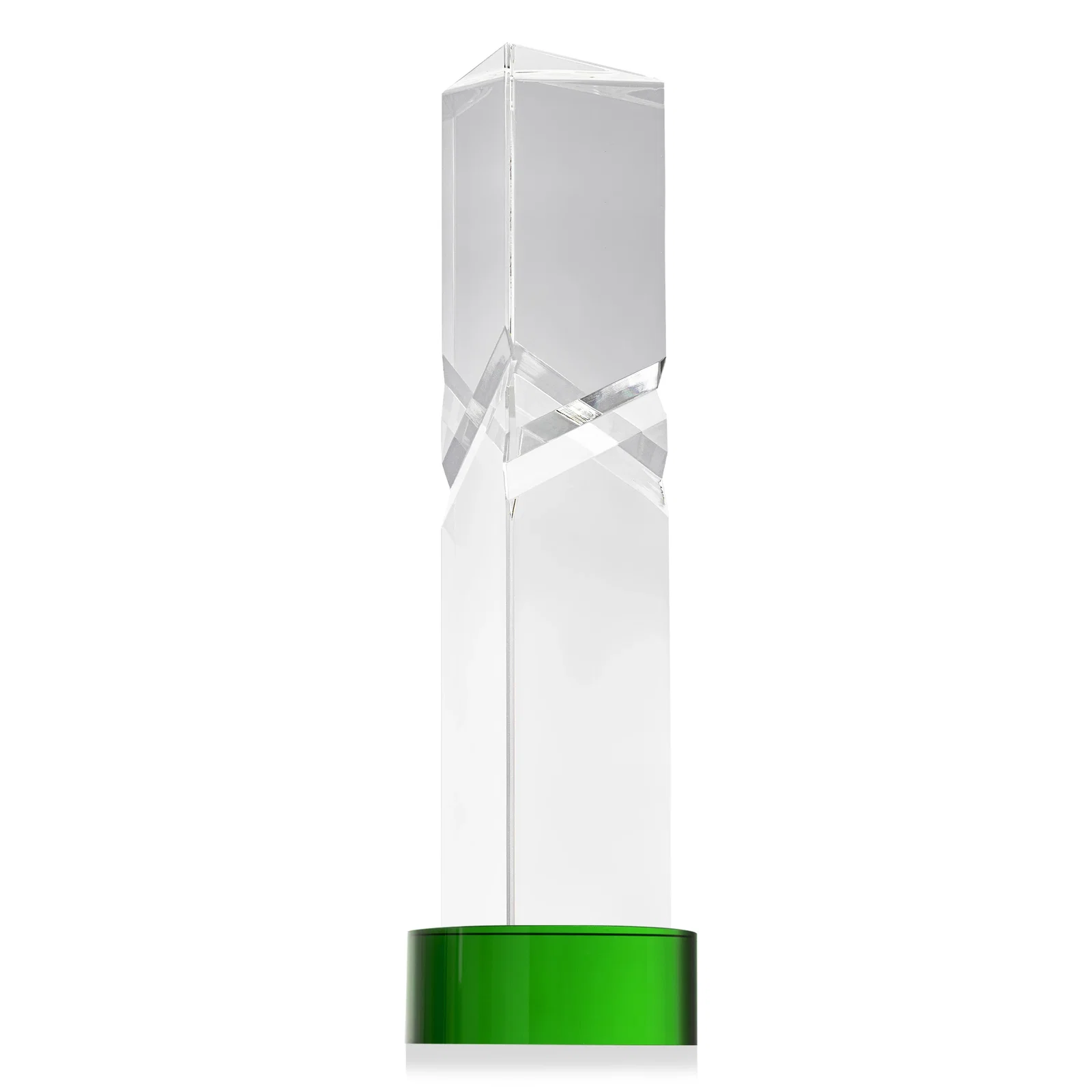 Custom printed Optical Crystal Pyramid Award with Deep Interchanging Facets for service anniversary gifts