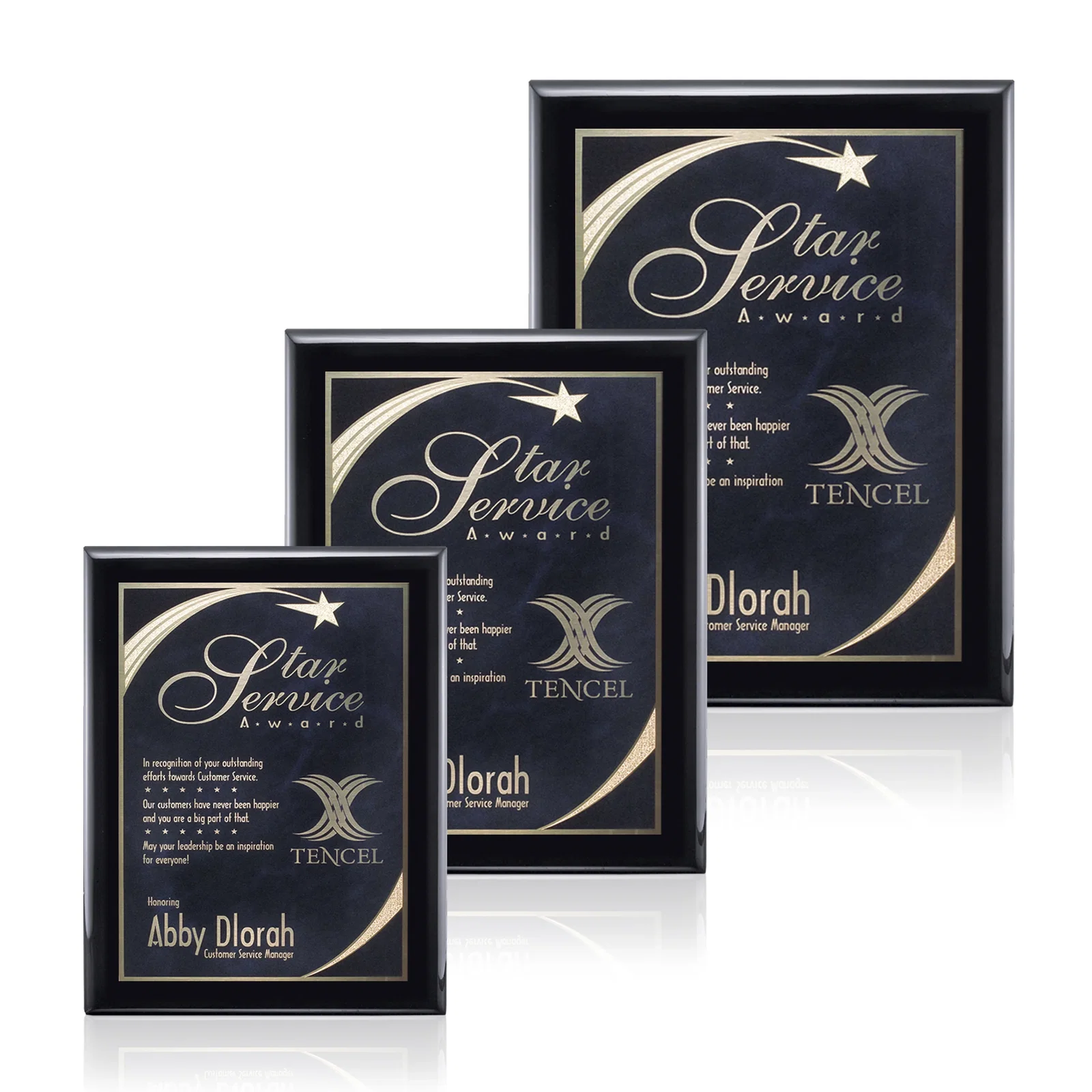 Custom Black Piano Finish Plaque with Gold Accent Plate for employee recognition