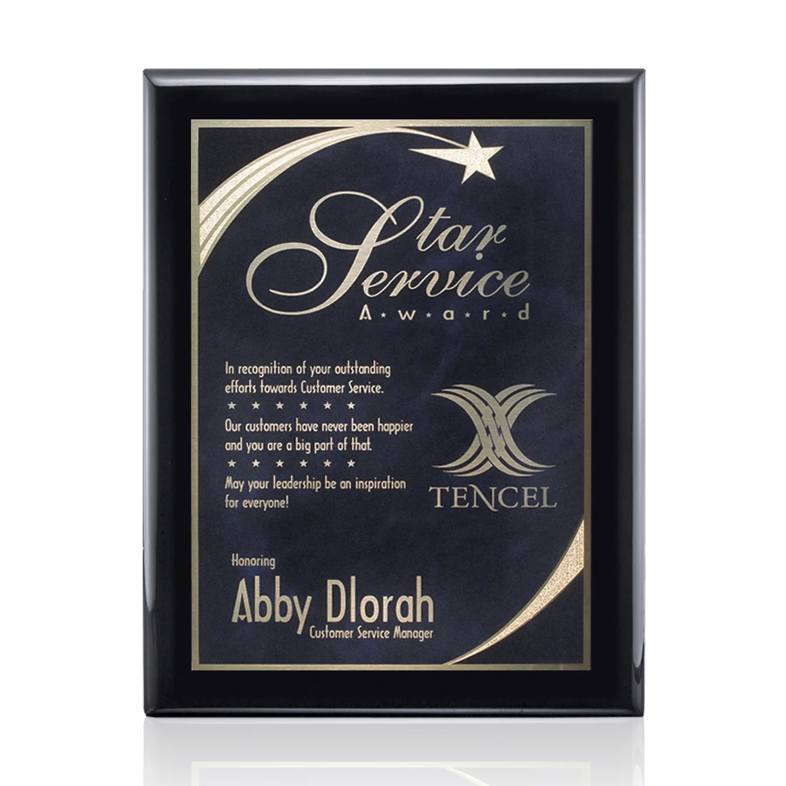 Custom Black Piano Finish Plaque with Gold Accent Plate for service anniversary gifts