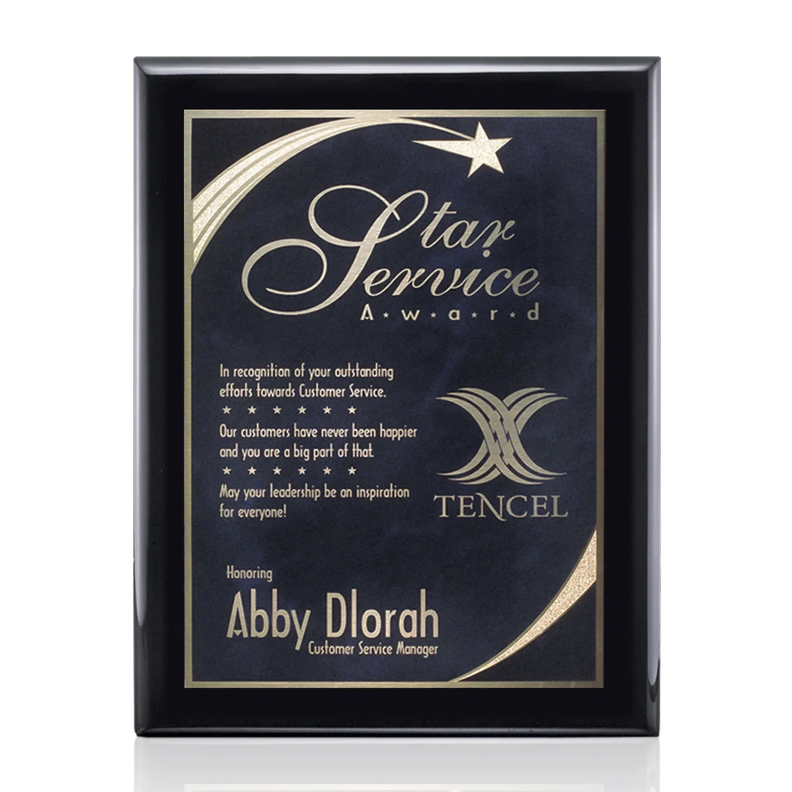 Custom Black Piano Finish Plaque with Gold Accent Plate for sales achievement awards