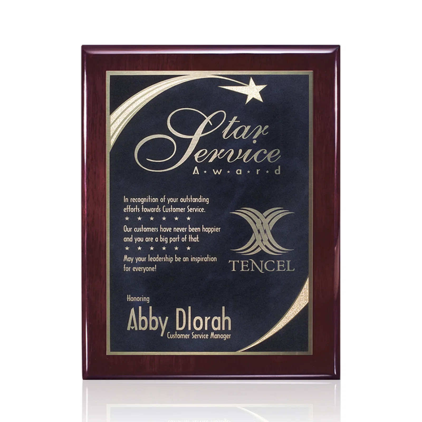Custom Black Piano Finish Plaque with Gold Accent Plate for team milestone celebrations