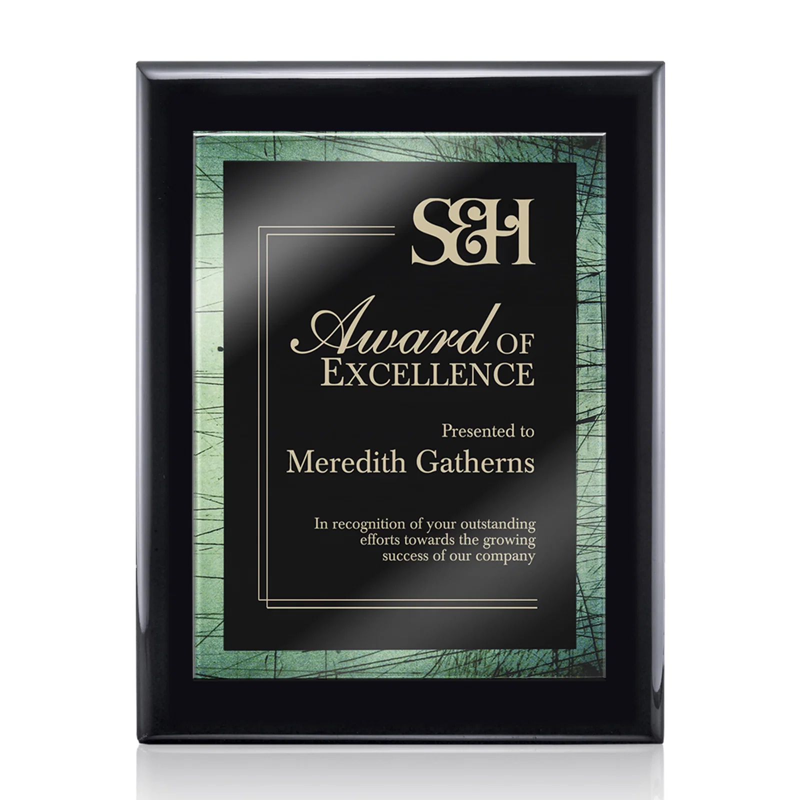 Custom Black Piano Finish Plaque with Red Acrylic Bordered Plate for team milestone celebrations