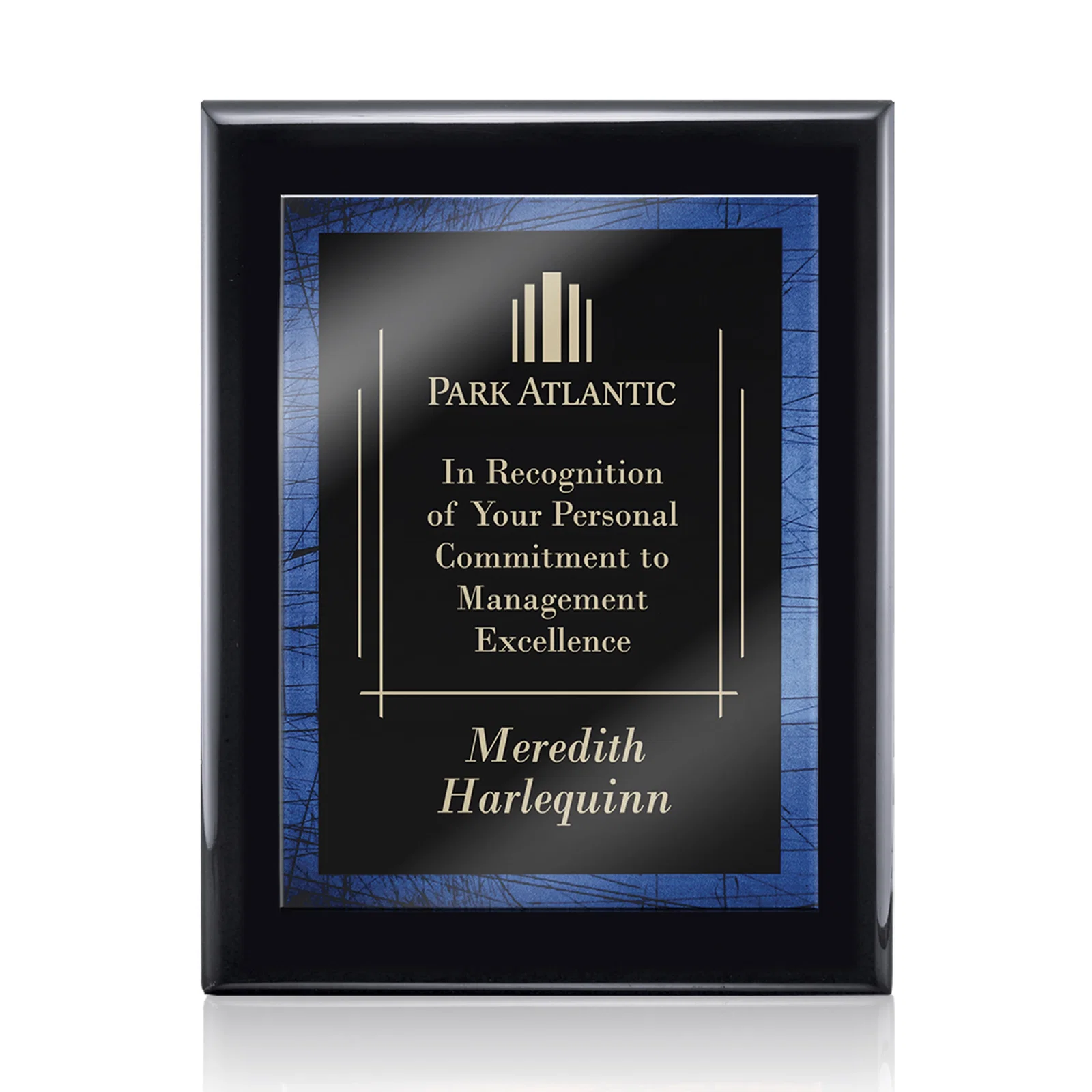 Custom Black Piano Finish Plaque with Red Acrylic Bordered Plate for graduation ceremonies