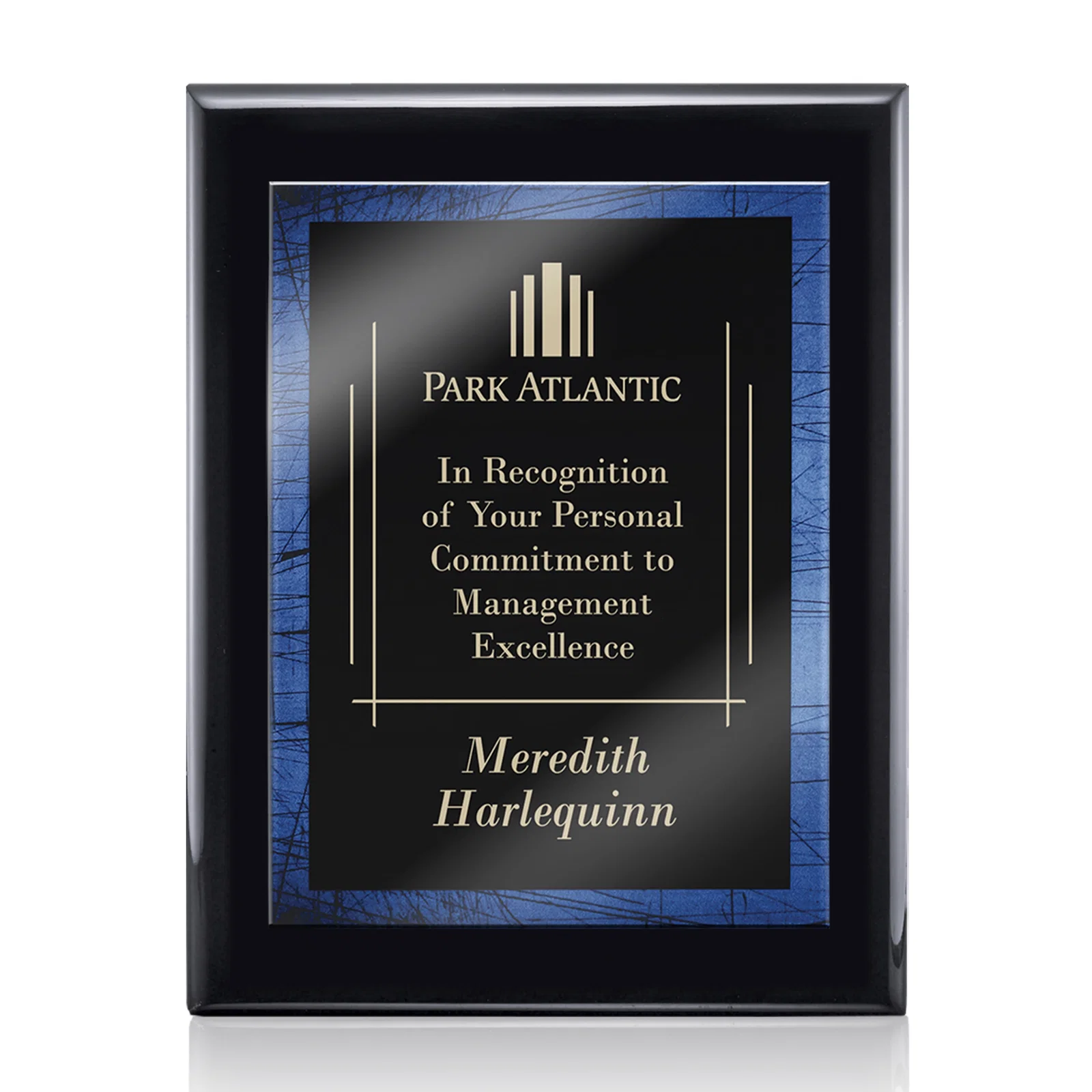 Custom Black Piano Finish Plaque with Red Acrylic Bordered Plate for safety achievement programs