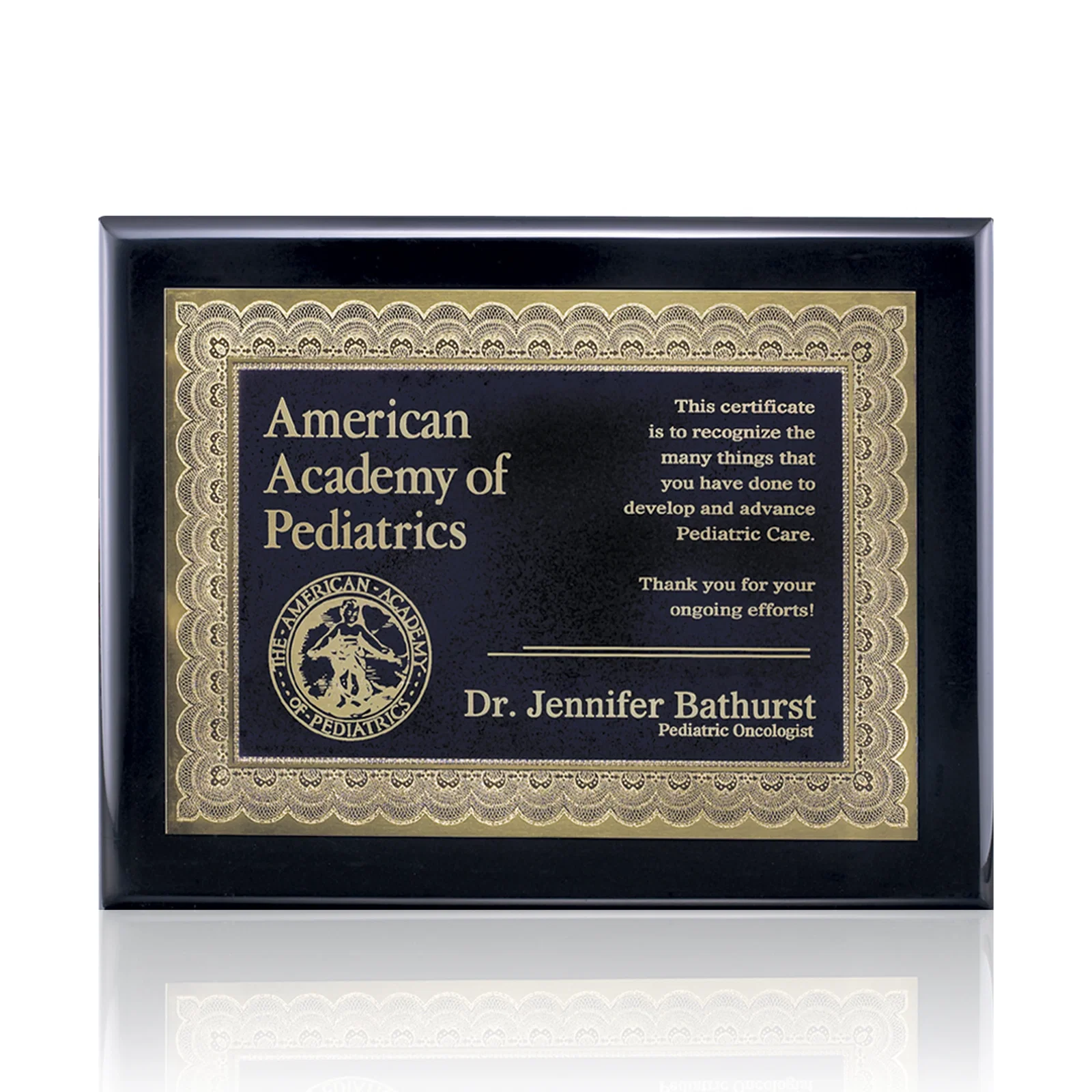 Custom Ornate Brass-Bordered Certificate Plaque on Wood for corporate award ceremonies
