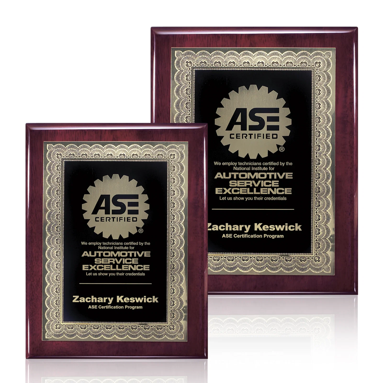 Custom Ornate Brass-Bordered Certificate Plaque on Wood for sales achievement awards
