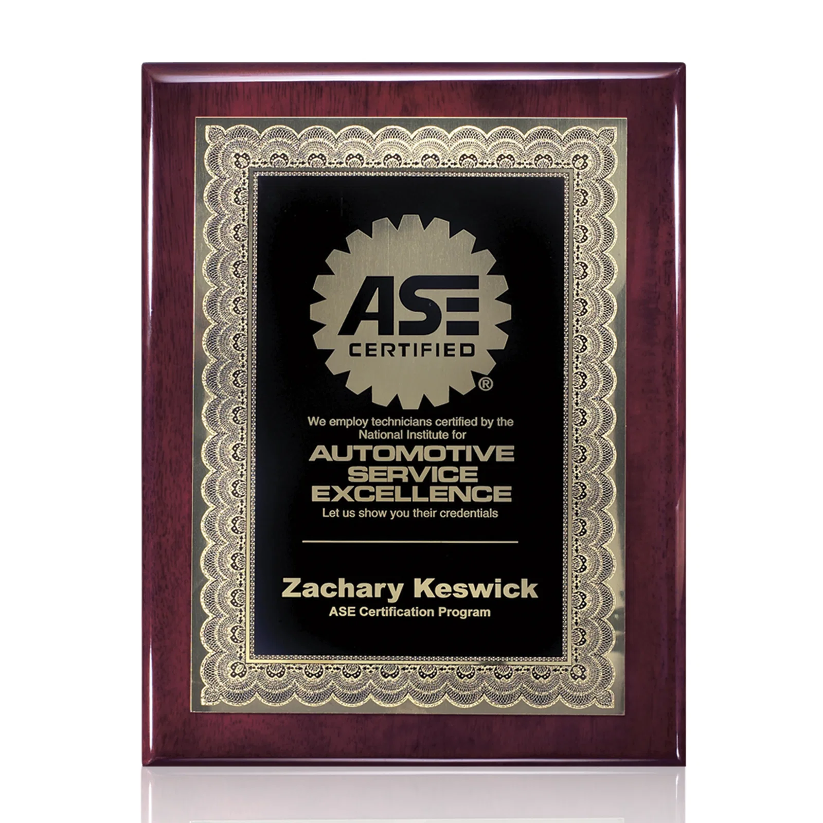 Custom Ornate Brass-Bordered Certificate Plaque on Wood for team milestone celebrations